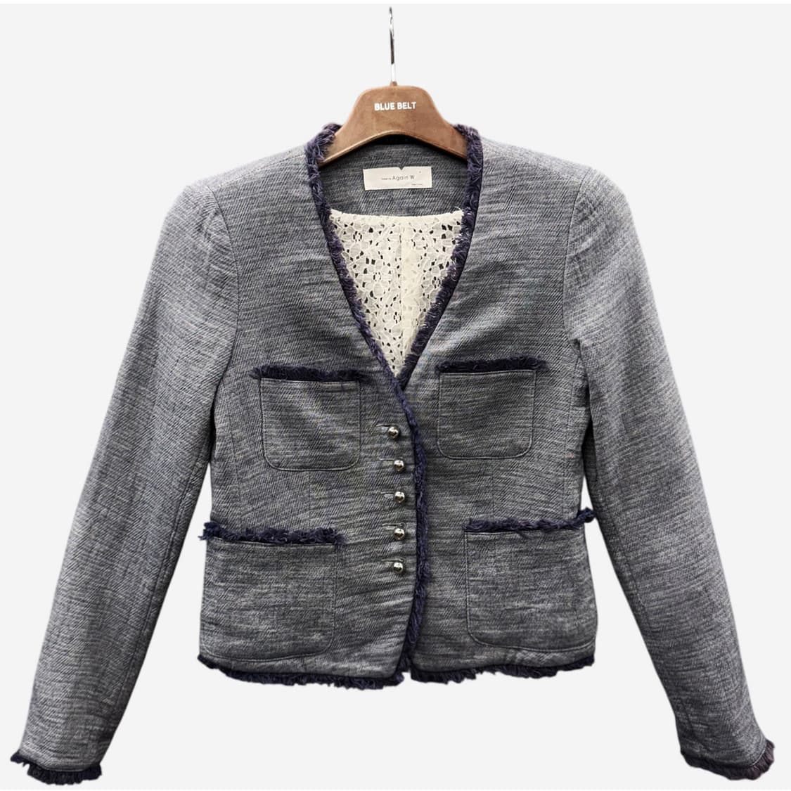 JPN VINTAGE 크롭 트위드자켓 레이스 안감 4포켓 프린지 디테일 상품이미지1