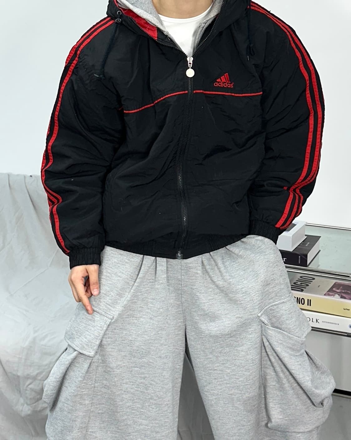아디다스 90s 블랙 레드 점퍼 L 상품이미지2
