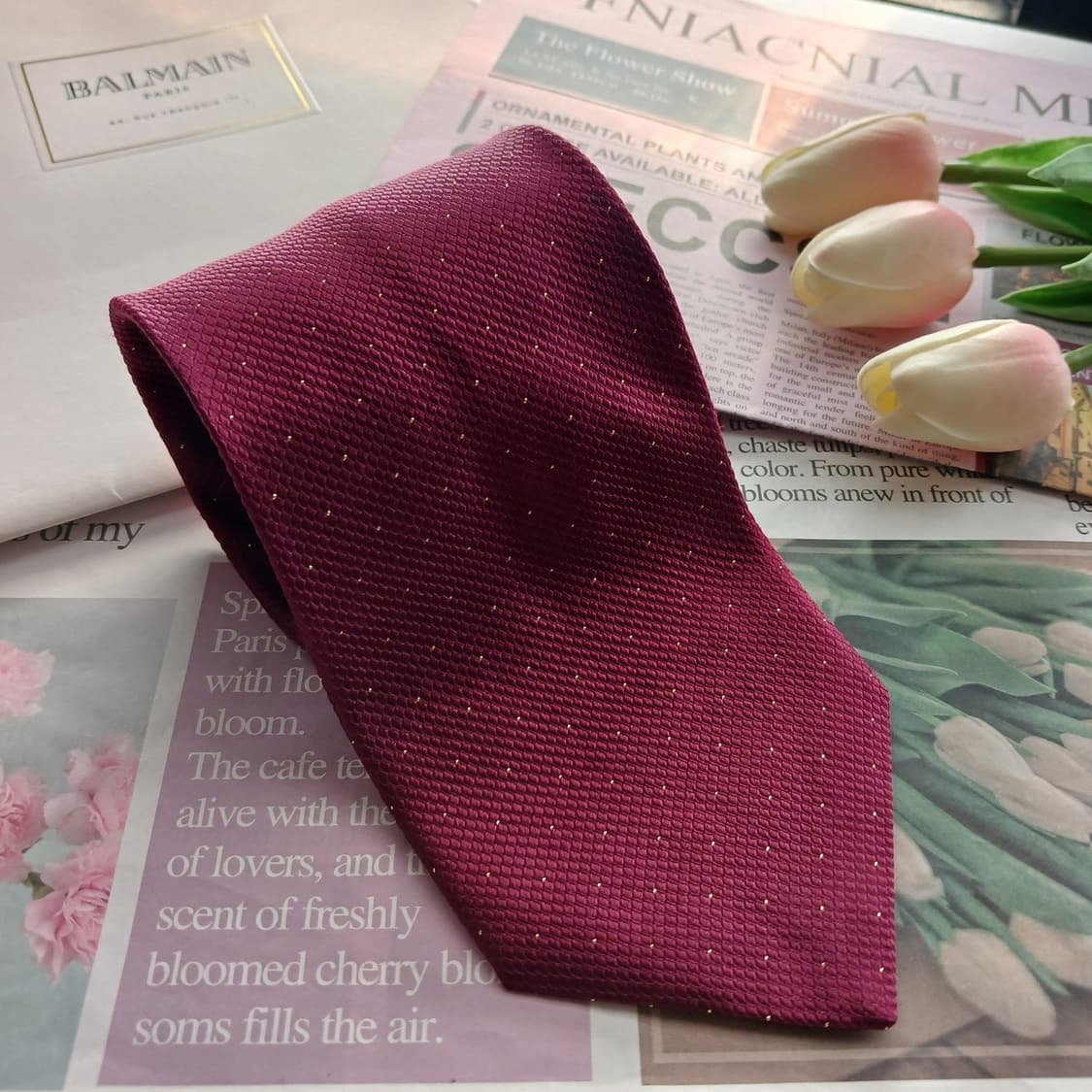 피에르 발망 실크 버건디 도트 넥타이 9.2cm A등급 A18650
 상품이미지2