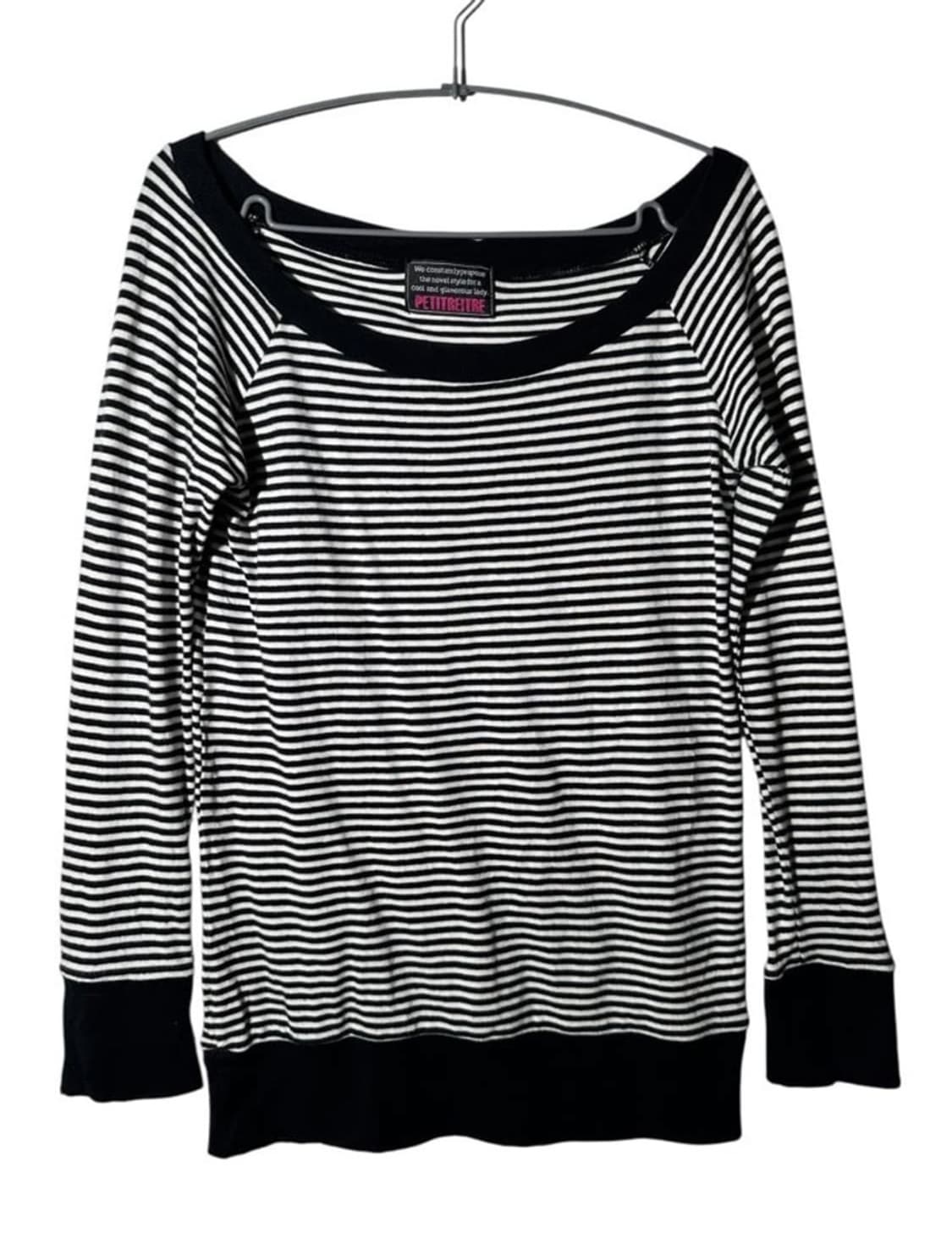 petitretire 스트라이프 롱슬리브 니트 원숄더 오프숄더 빈티지 상품이미지1