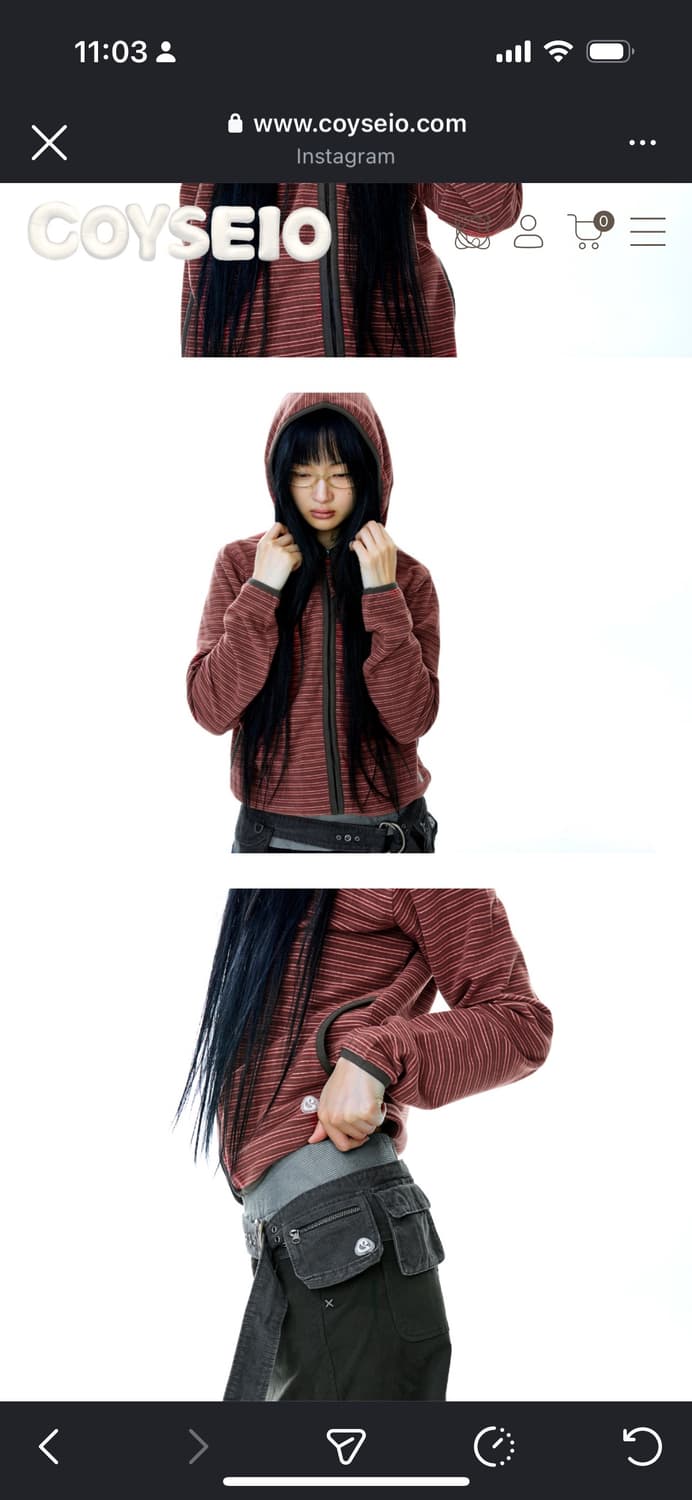 Coyseio STRIPE FLEECE HOOD ZIP-UP RED 상품이미지4