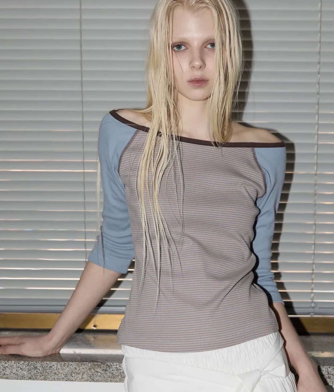 렌세 스트라이프 레글런 스티치 티셔츠 상품이미지1