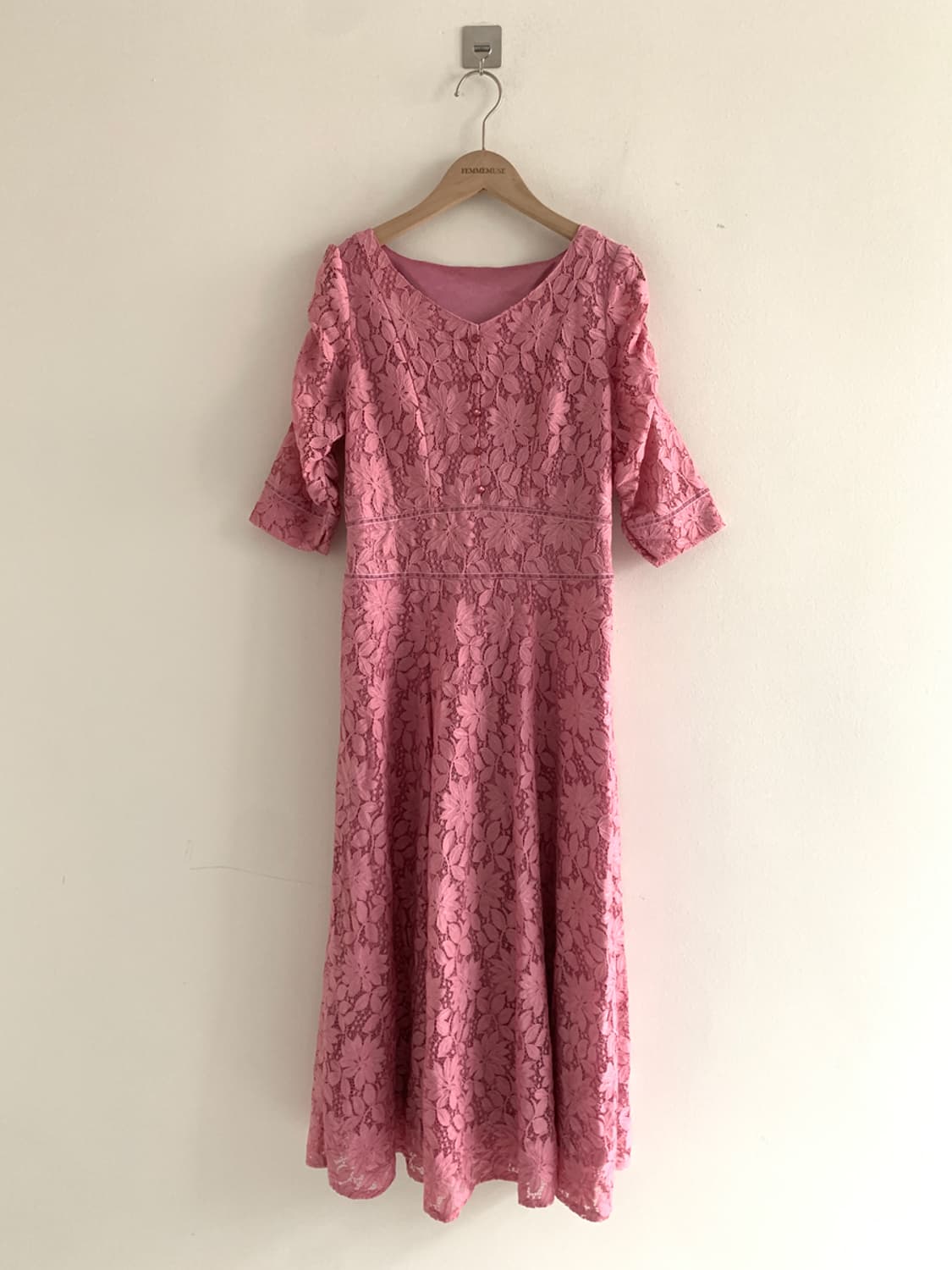 Lace Embroidery V Neck Button Dress 상품이미지1