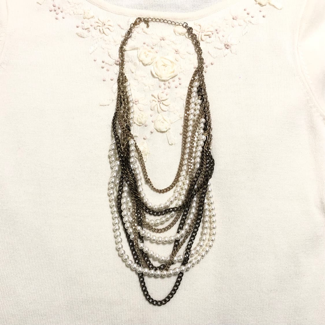 빈티지 진주 체인 드롭 레이어드 목걸이 긱시크 펑크 오리엔탈 페어리 갸루 상품이미지1