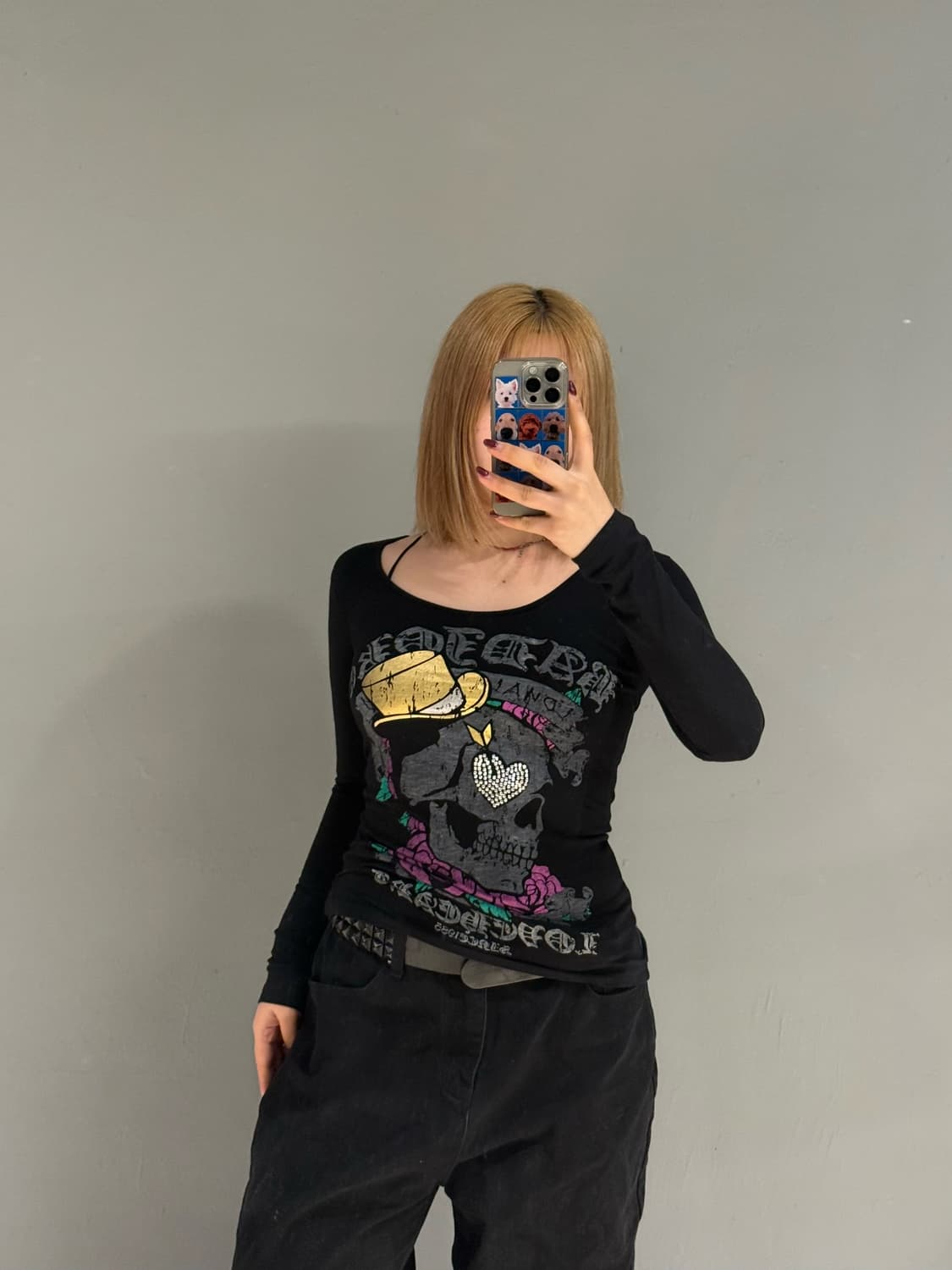 skull printing back cutout long sleeve 상품이미지1