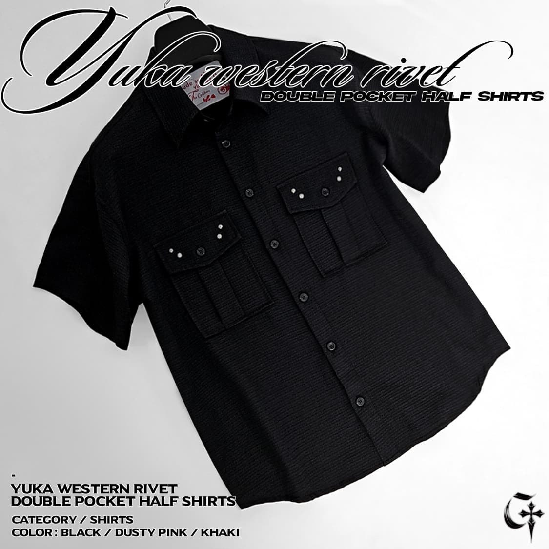 Yuka 웨스턴 리벳 더블 포켓 셔츠 (black) 상품이미지2