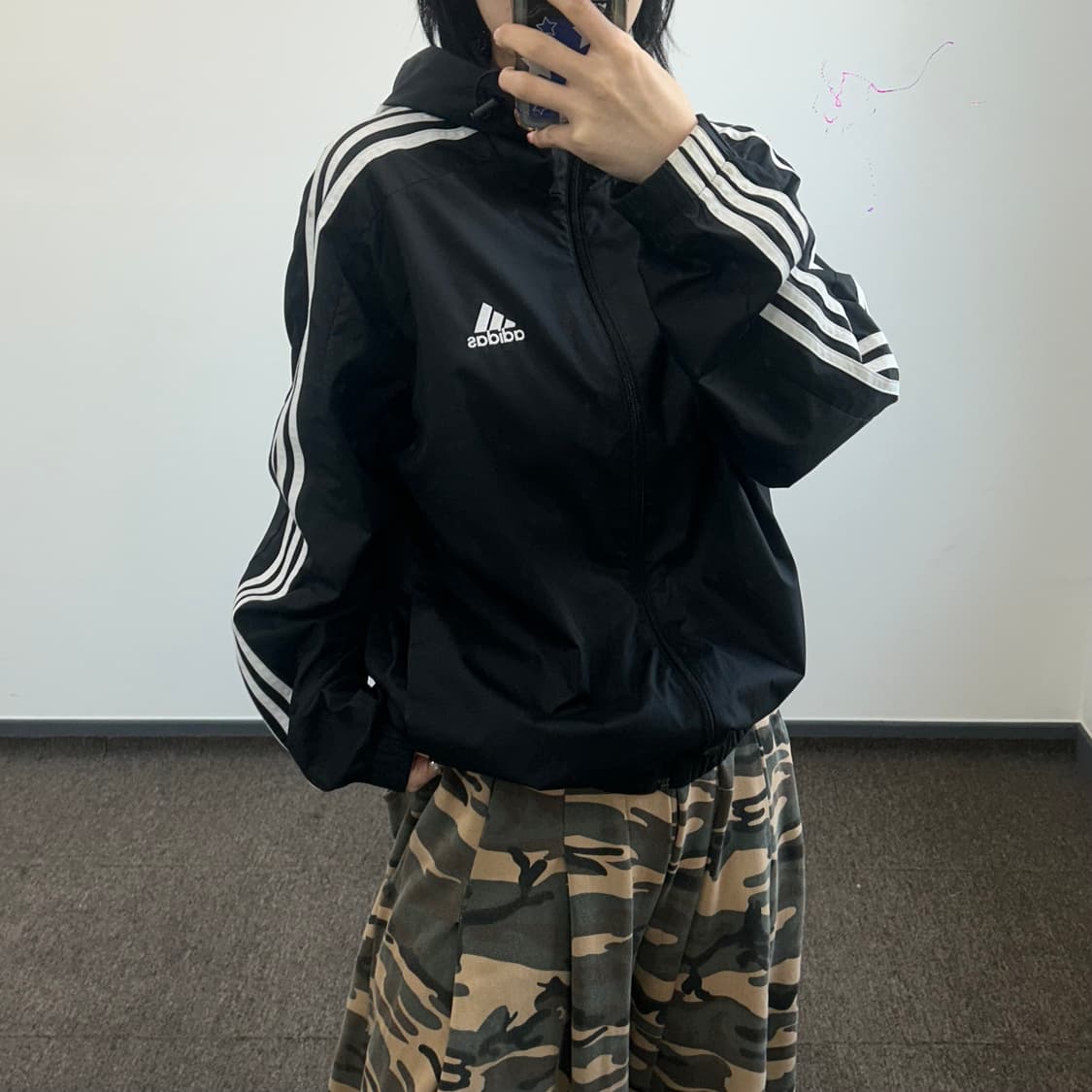 Adidas 아디다스 삼각로고 불랙 후드 바람막이 상품이미지2