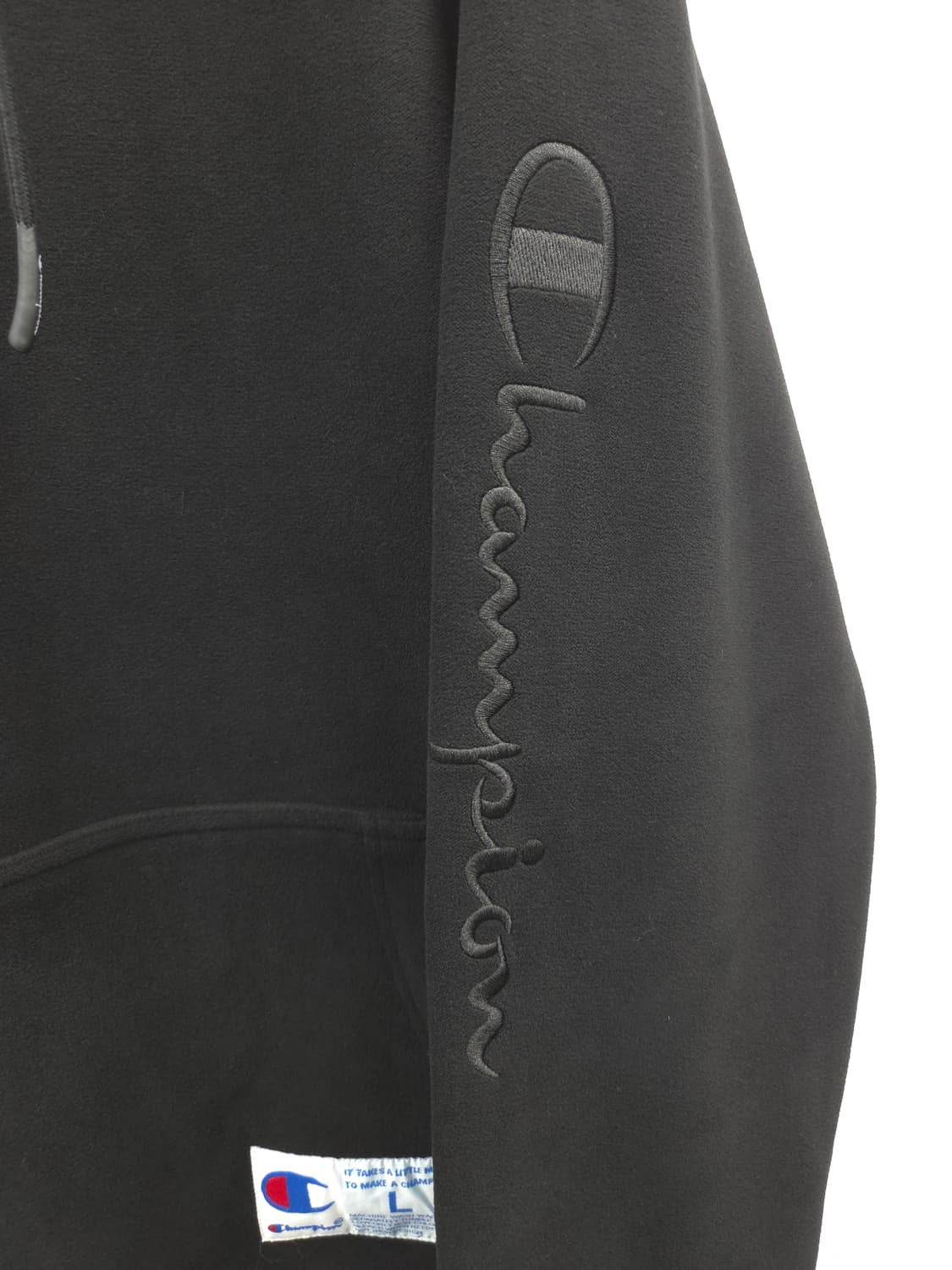 L [대장급]중고유일 챔피온 스웨이드 스펠링 팔자수 블랙 후드티 상품이미지4