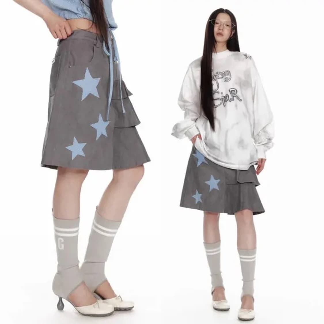 스티치 스타 플리츠 스커트 상품이미지2