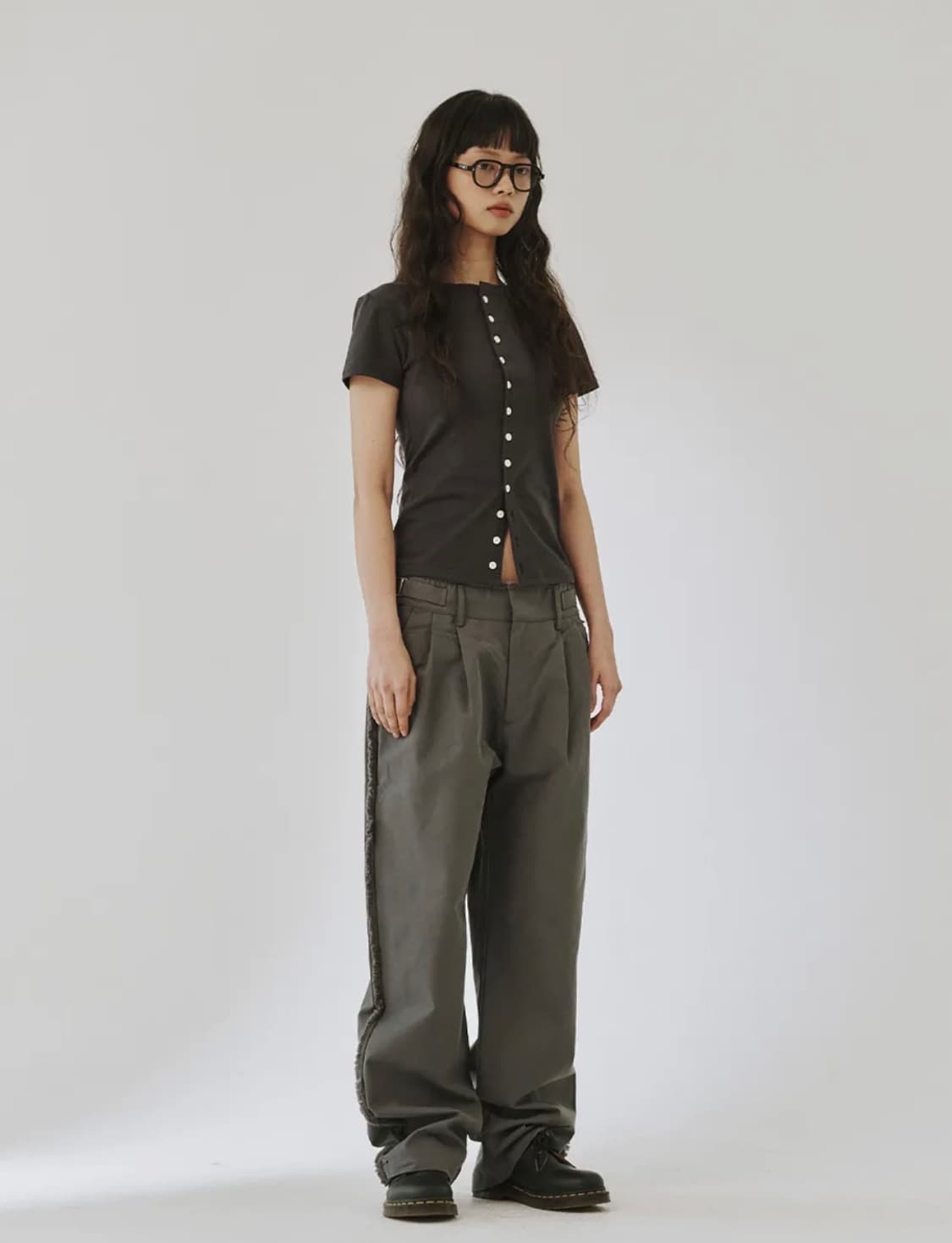 플리즈프로젝트 라운드 버튼 슬림 셔츠 차콜 상품이미지2