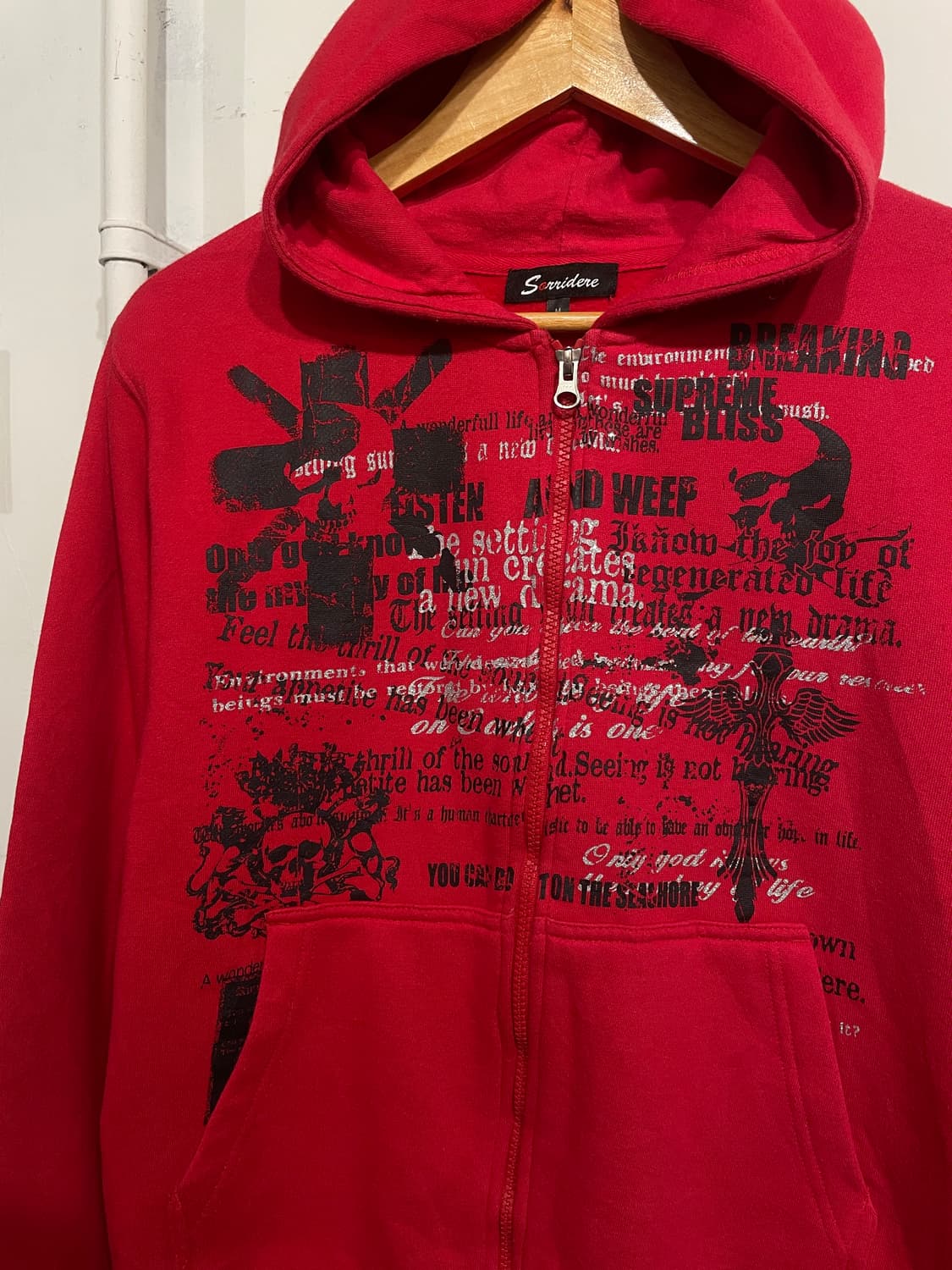 스컬 레터링 프린팅 레드 후드집업 펑크 상품이미지3