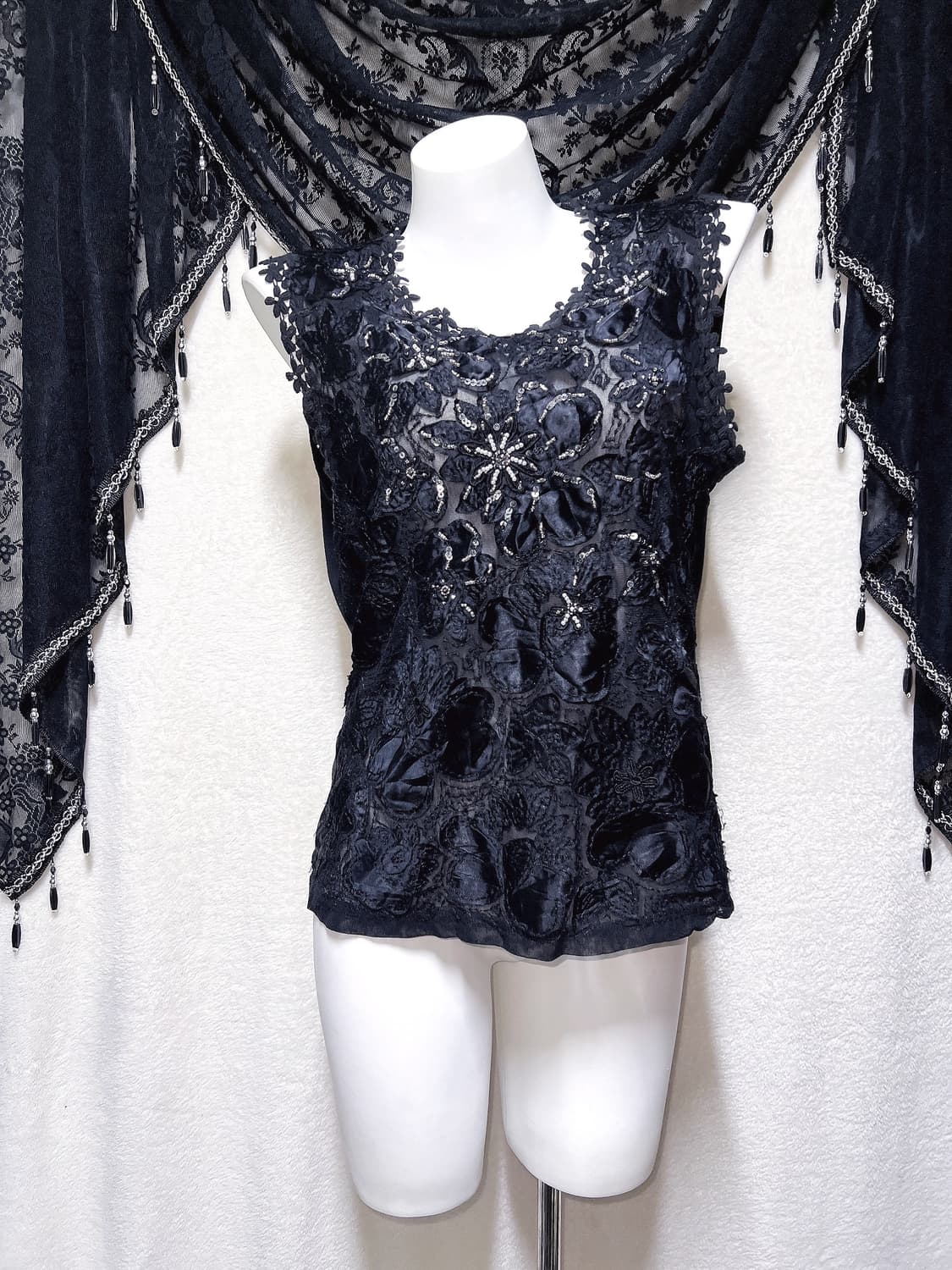 로맨틱고딕 고스 오리엔탈 비즈자수 플라워 시스루 슬리브리스 나시 페어리 상품이미지5