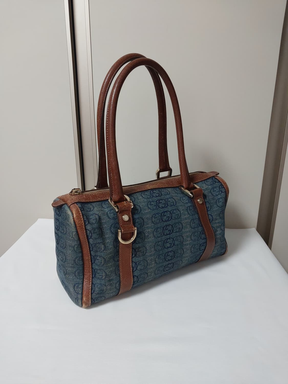 구찌 빈티지 블루 데님 보스턴백 상품이미지5