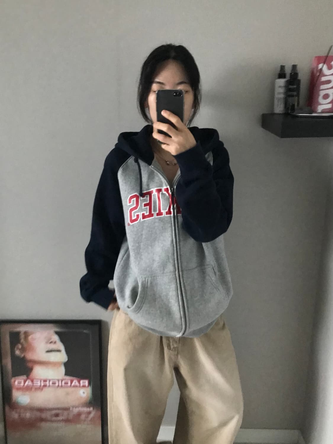 디키즈 스펠아웃로고 네이비 그레이 나그랑 후드집업 상품이미지3