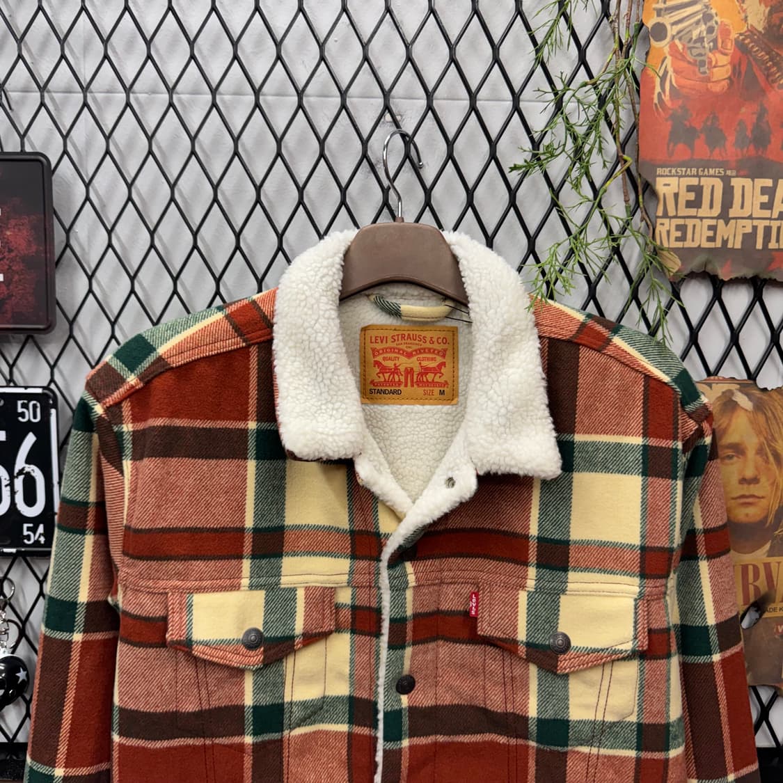 리바이스 타입 3 프리미엄 체크 쉐르파 트러커 자켓 레드 M 상품이미지3