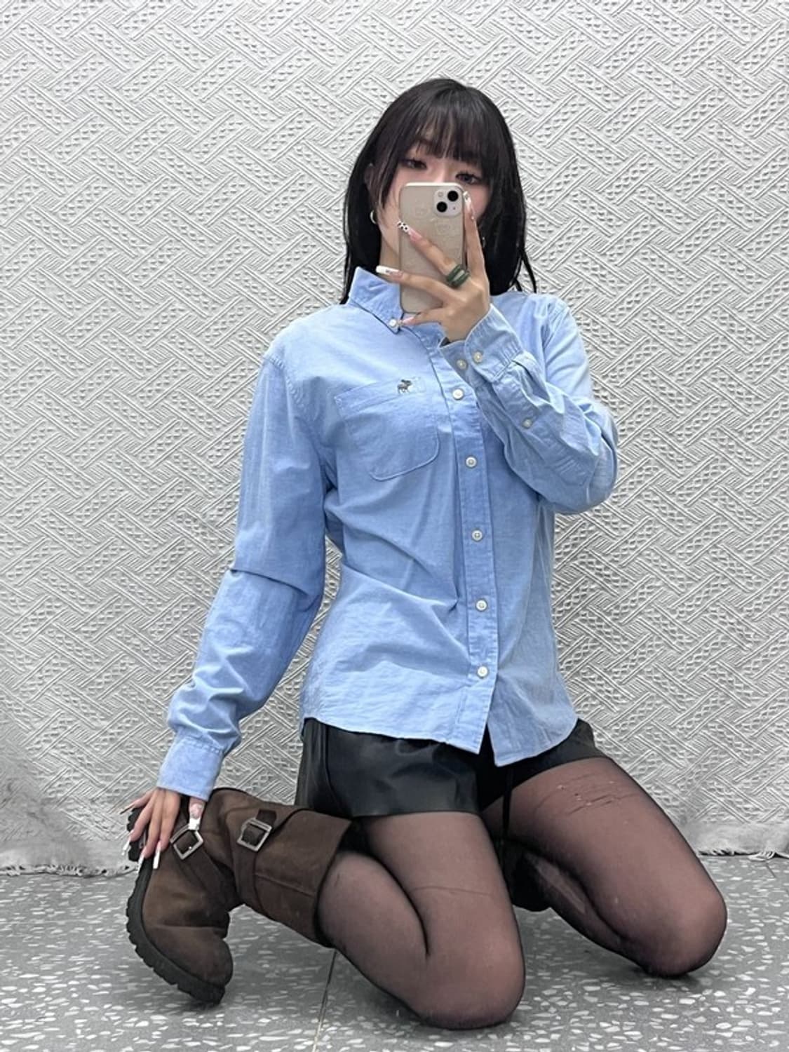 아베크롬비 컨트리 레트로 빈티지 연하늘 슬림핏 셔츠 S C11077 상품이미지1