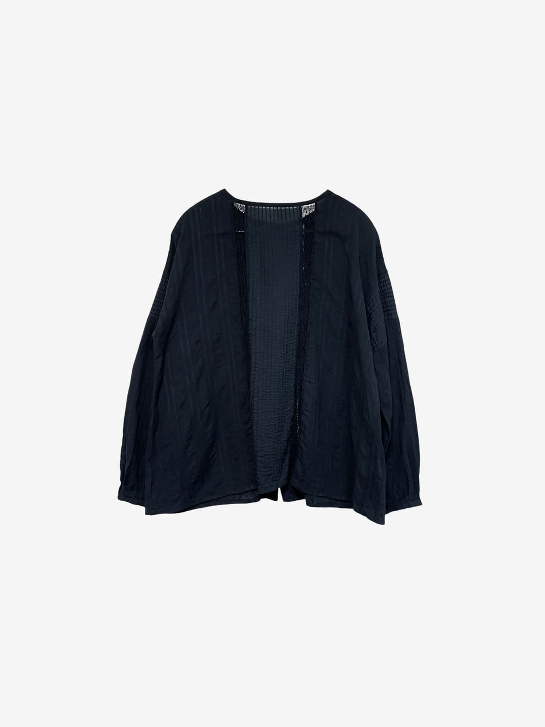 Lace Punching Round Shirt Jacket - Black 상품이미지7