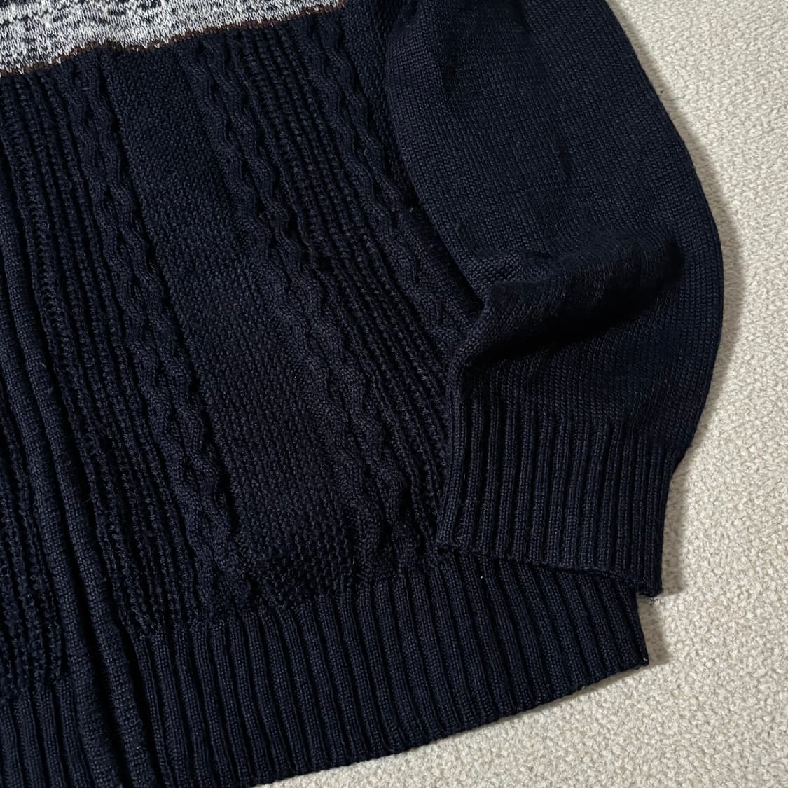 일본빈티지 TAKA Q 노르딕 패턴 네이비 니트집업 상품이미지4