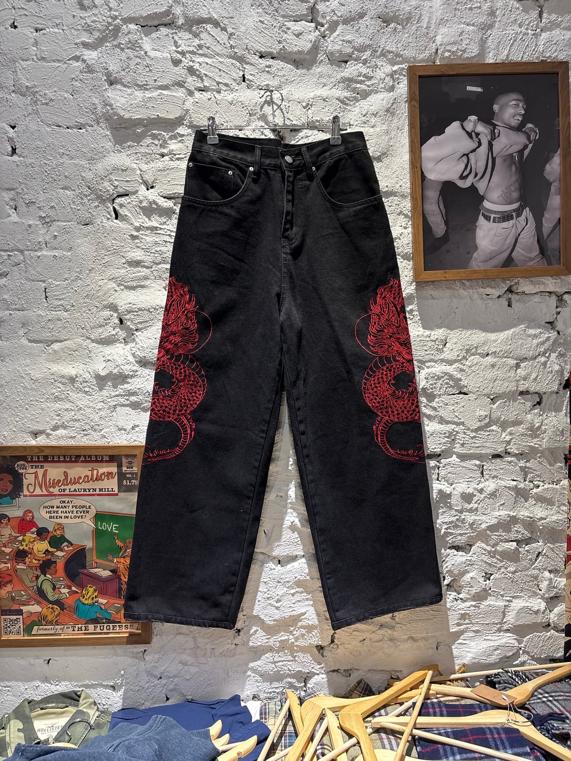 ATSF30 드래곤 자수 배기 와이드 블랙 진 상품이미지1