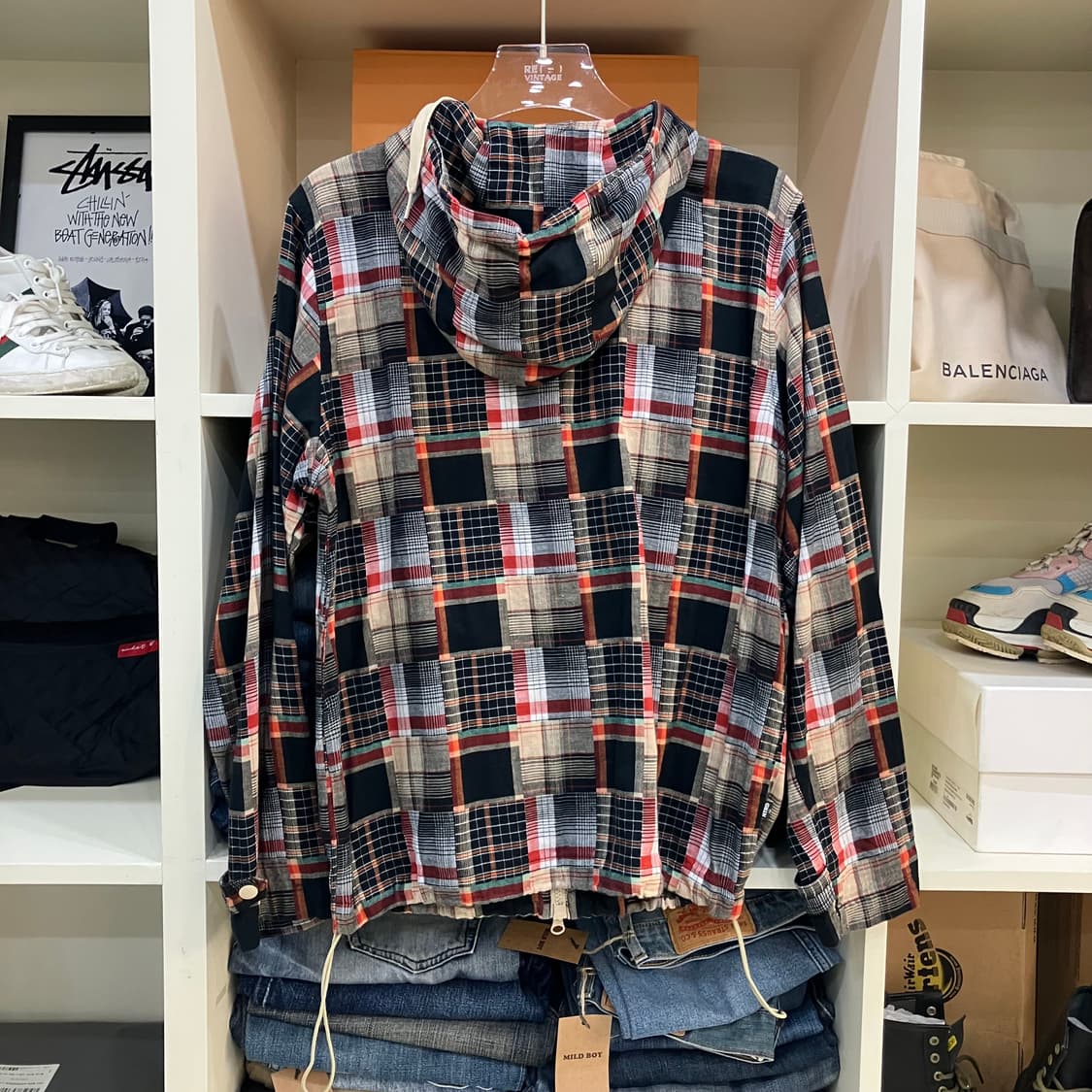 니트레이드 더블 클로스 체크 패치워크 후드집업 M 상품이미지3