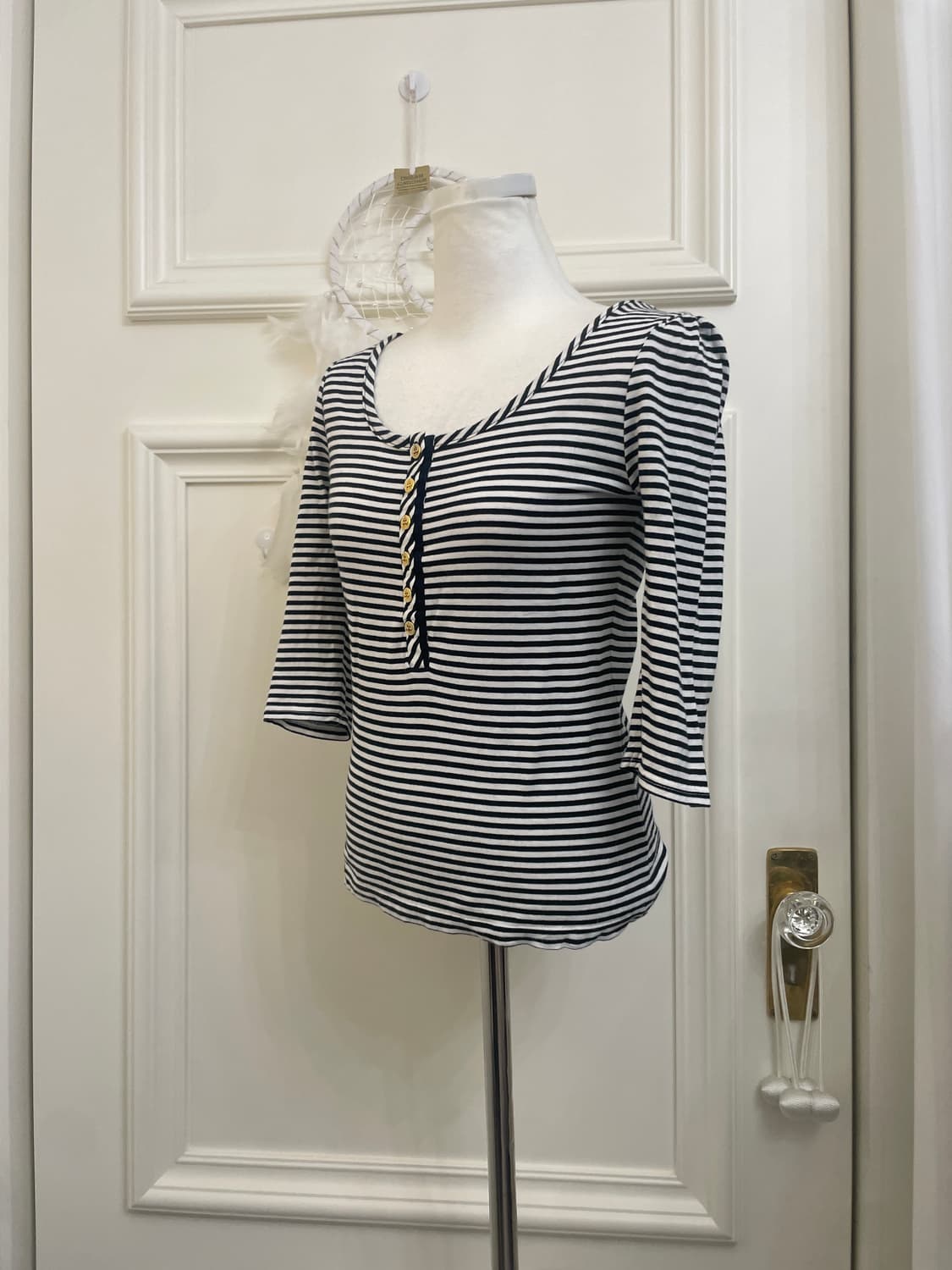 black crystal button cardigan&stripe gol 상품이미지8