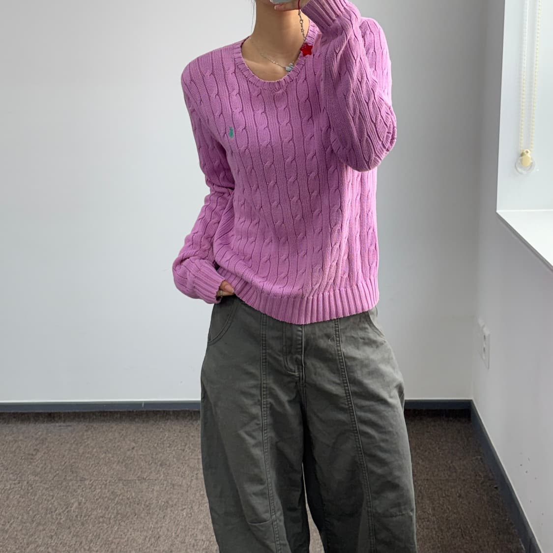Polo 폴로 그린포니 핑크 케이블 니트 상품이미지1