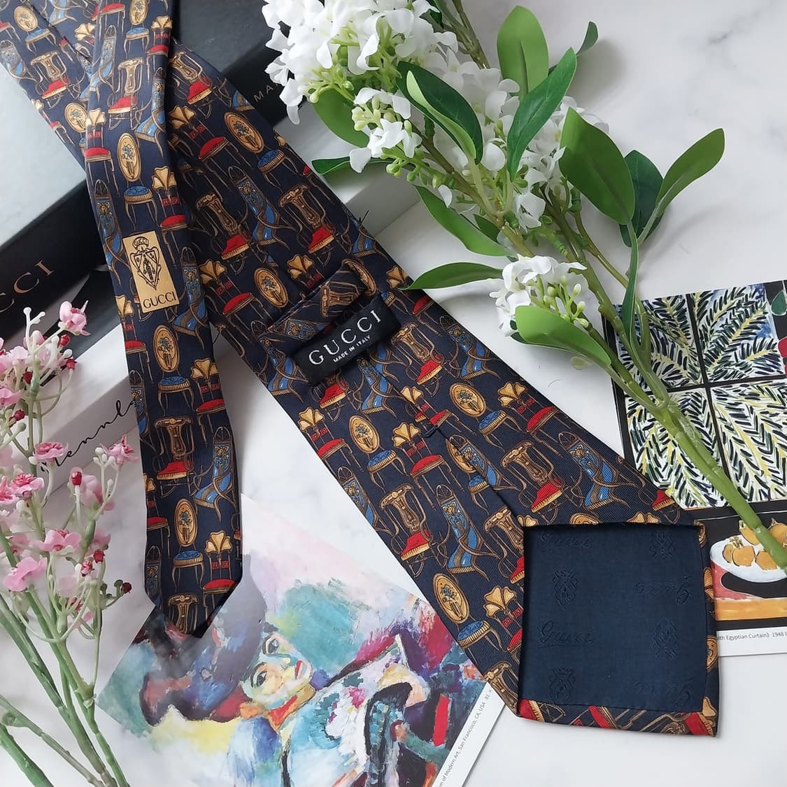 구찌 실크 네이비 패턴 넥타이 9.5cm A+등급 K1684
 상품이미지7