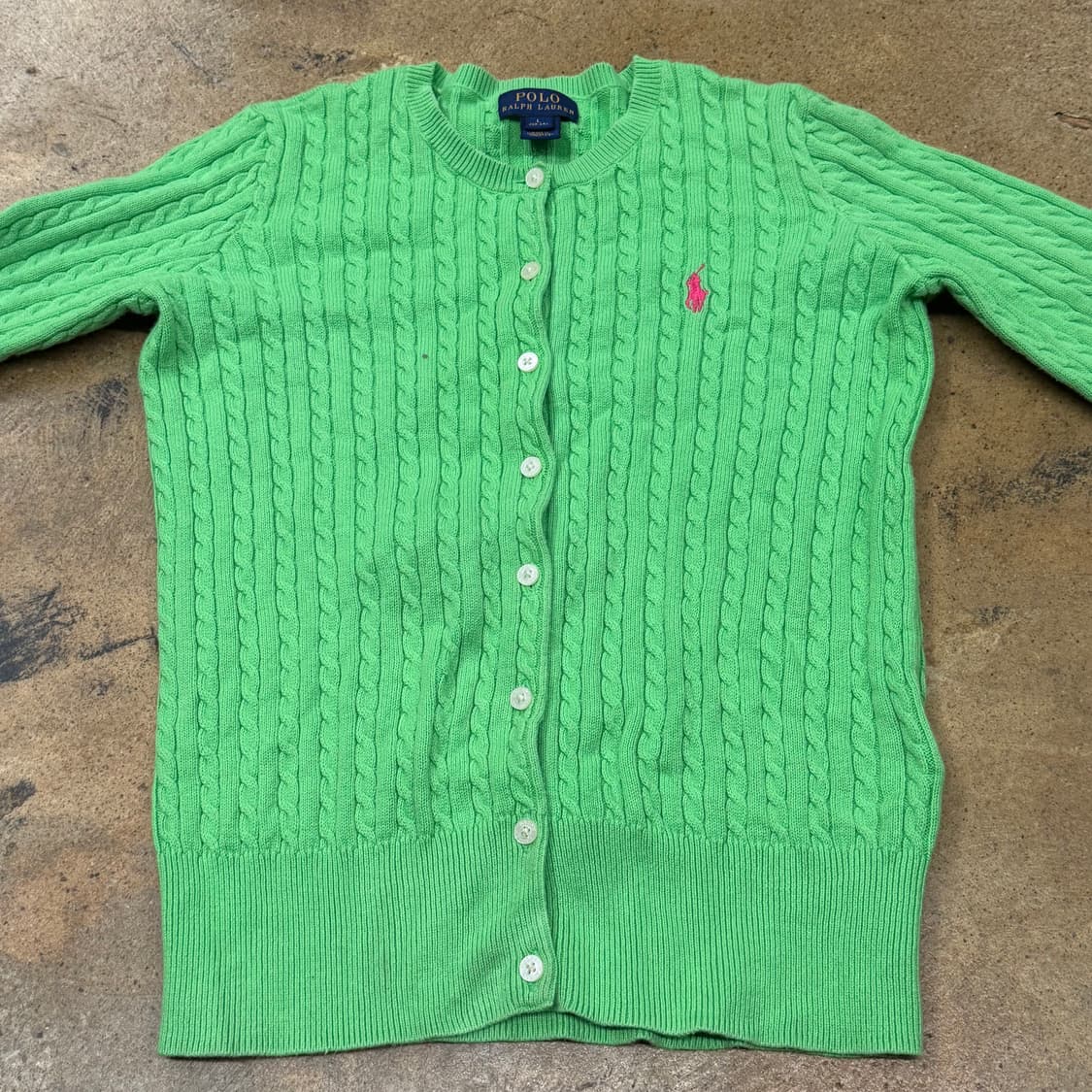 폴로 형광 그린 꽈배기 니트 가디건 상품이미지3