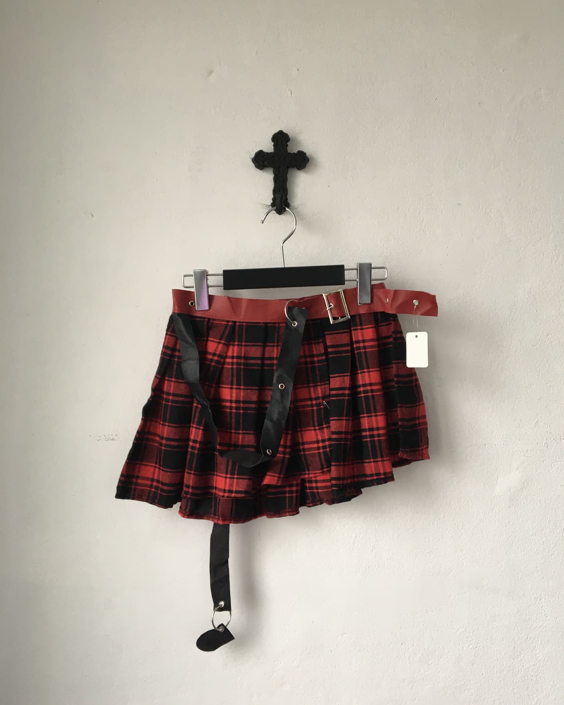 Belted check pattern layered skirt 상품이미지1