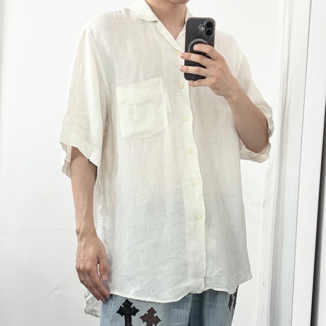 셀린느 옴므 90s 린넨 반팔 셔츠 상품이미지1