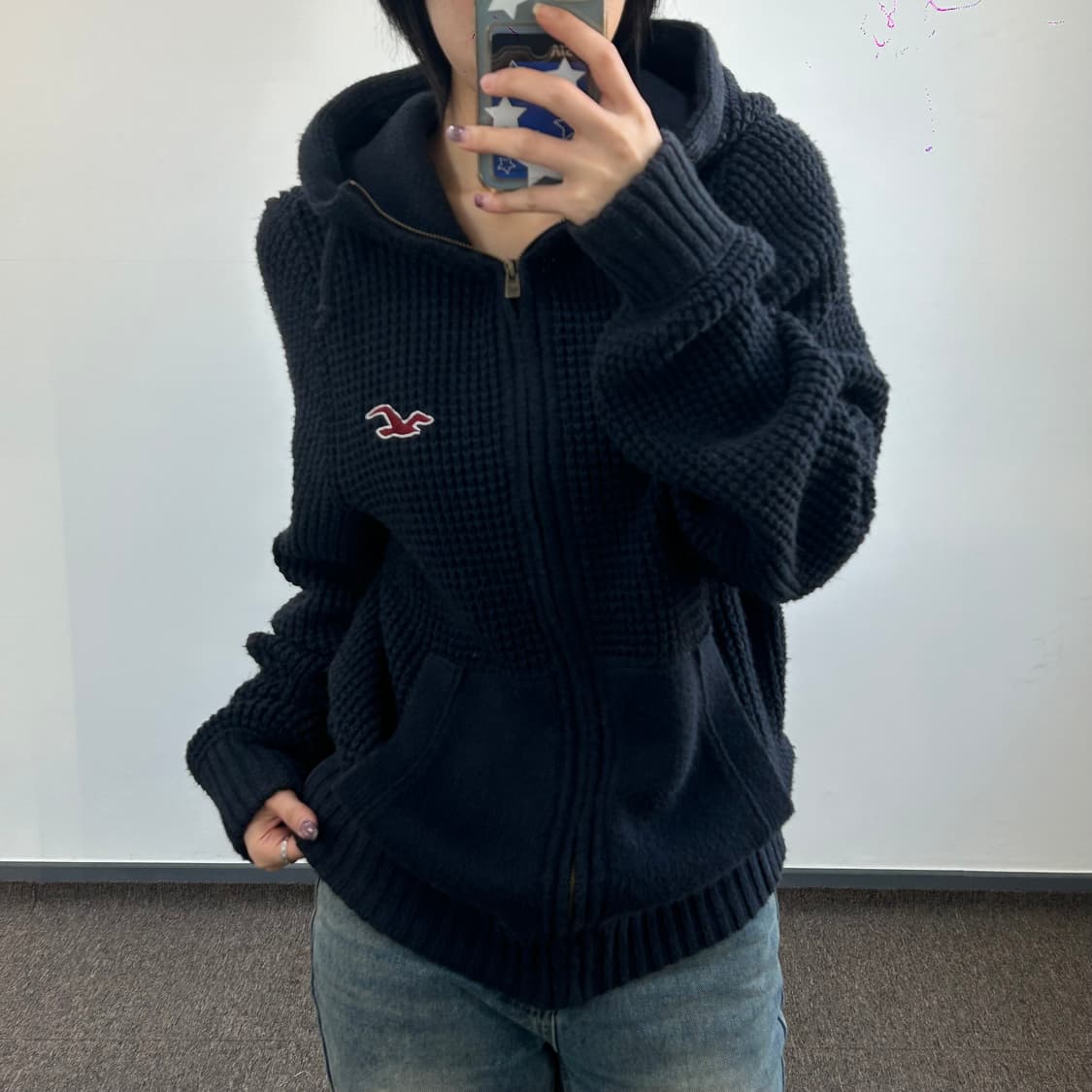 Hollister 홀리스터 딥 네이비 니트 후드집업 상품이미지2