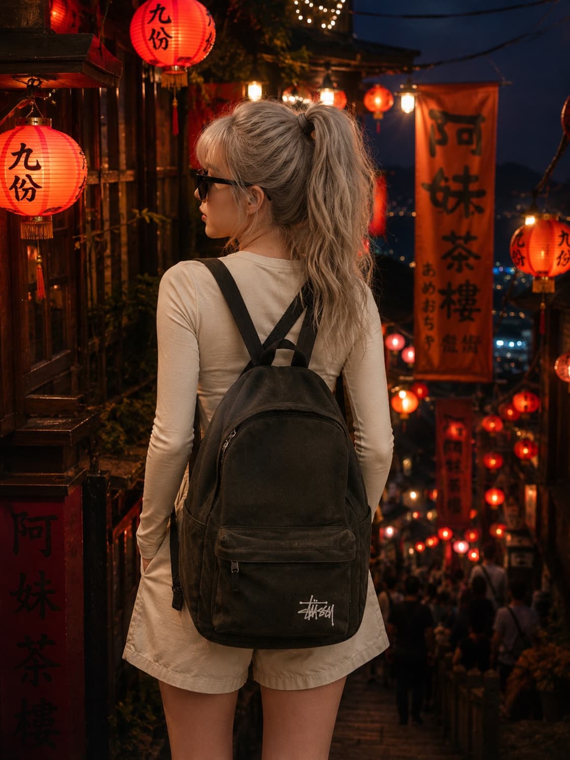 Stussy 스투시 워시드 캔버스 미니 숄더백 블랙 & 백팩 블랙 세트 상품이미지1