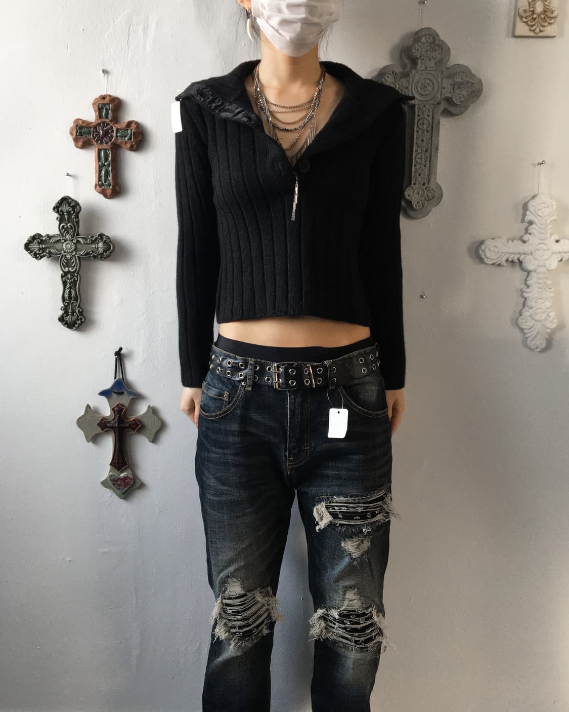 Button point high neck ribbed knit 상품이미지1