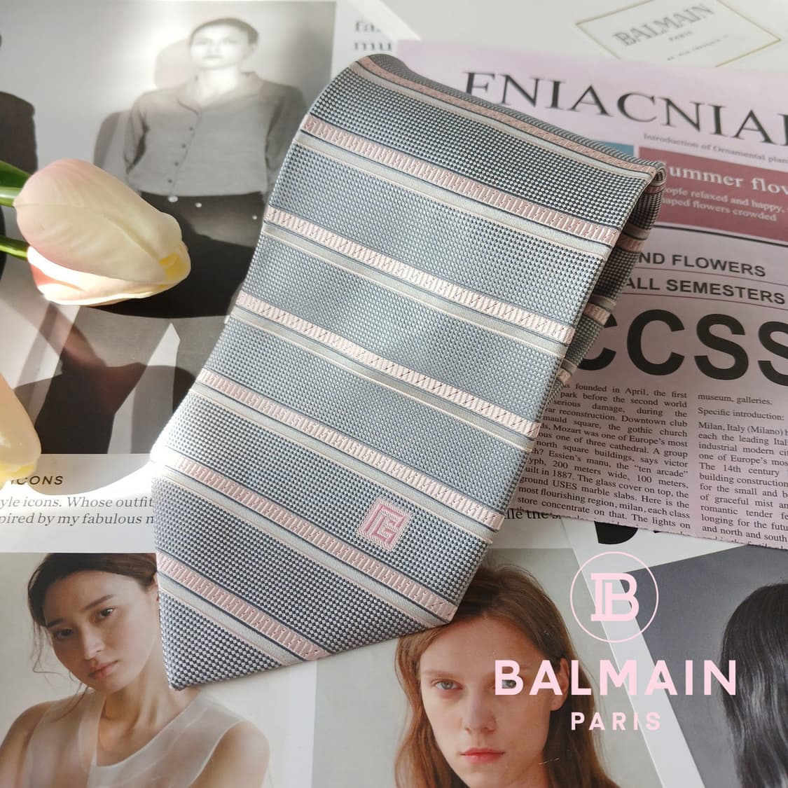 발망 실크 그레이 스트라이프 넥타이 9.5cm A+~A등급 A19569
 상품이미지1