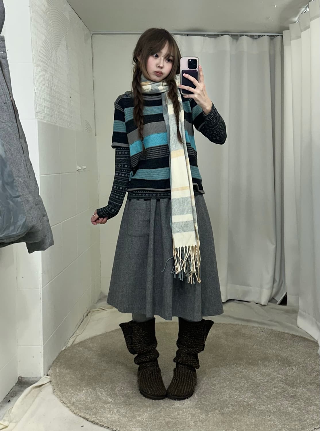 그레이 니혼진 히피 모리 레이스 패딩 코디세트 상품이미지2