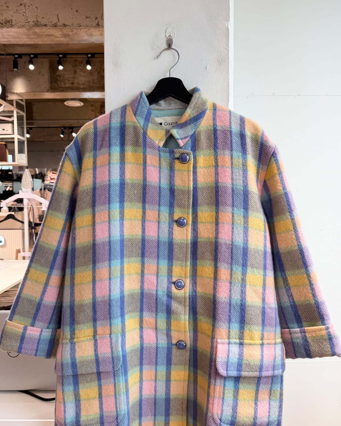 쿠레쥬 멀티컬러 체크 울 코트  상품이미지3