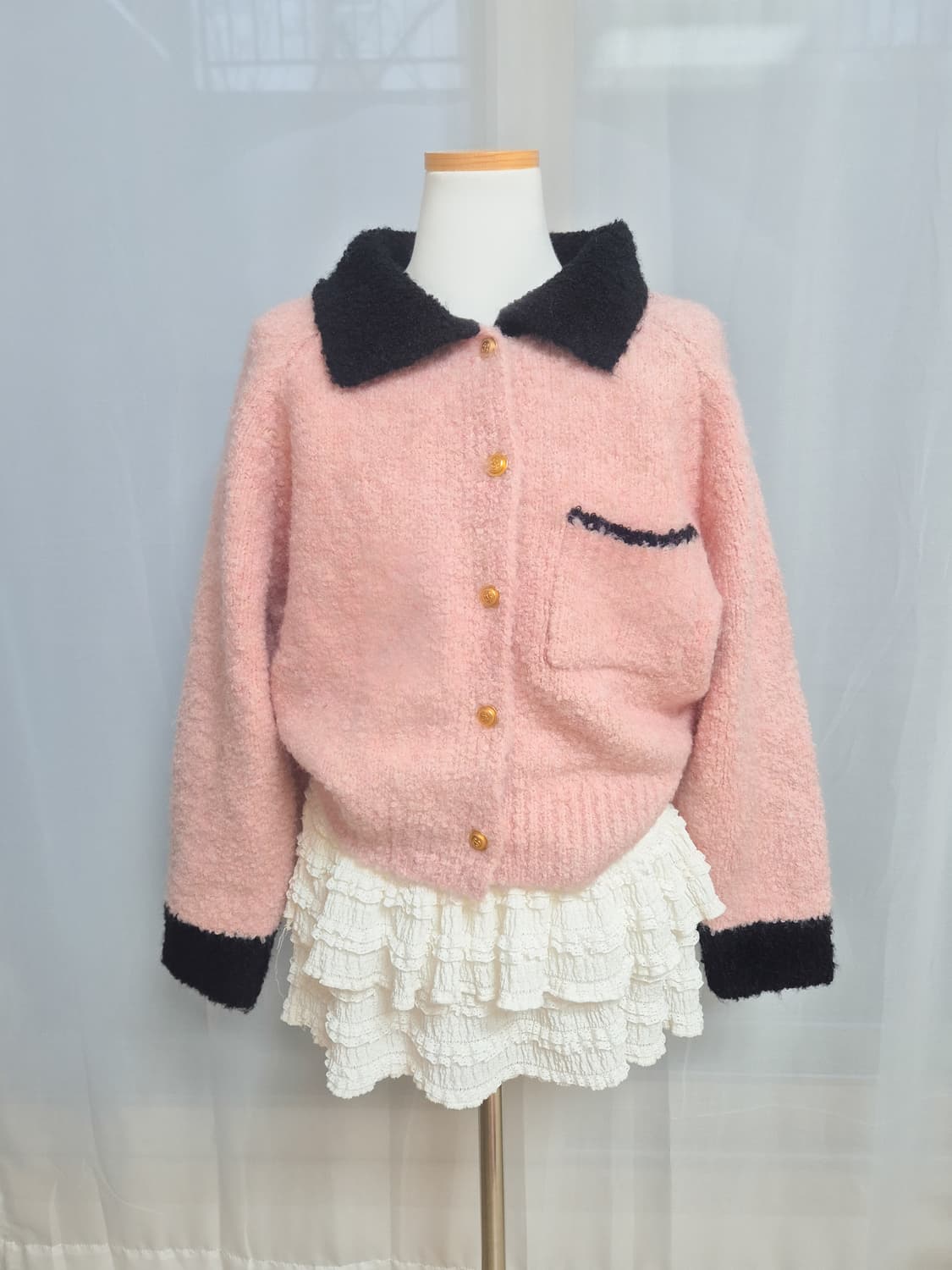 핑크 블랙 카라 가디건 상품이미지1