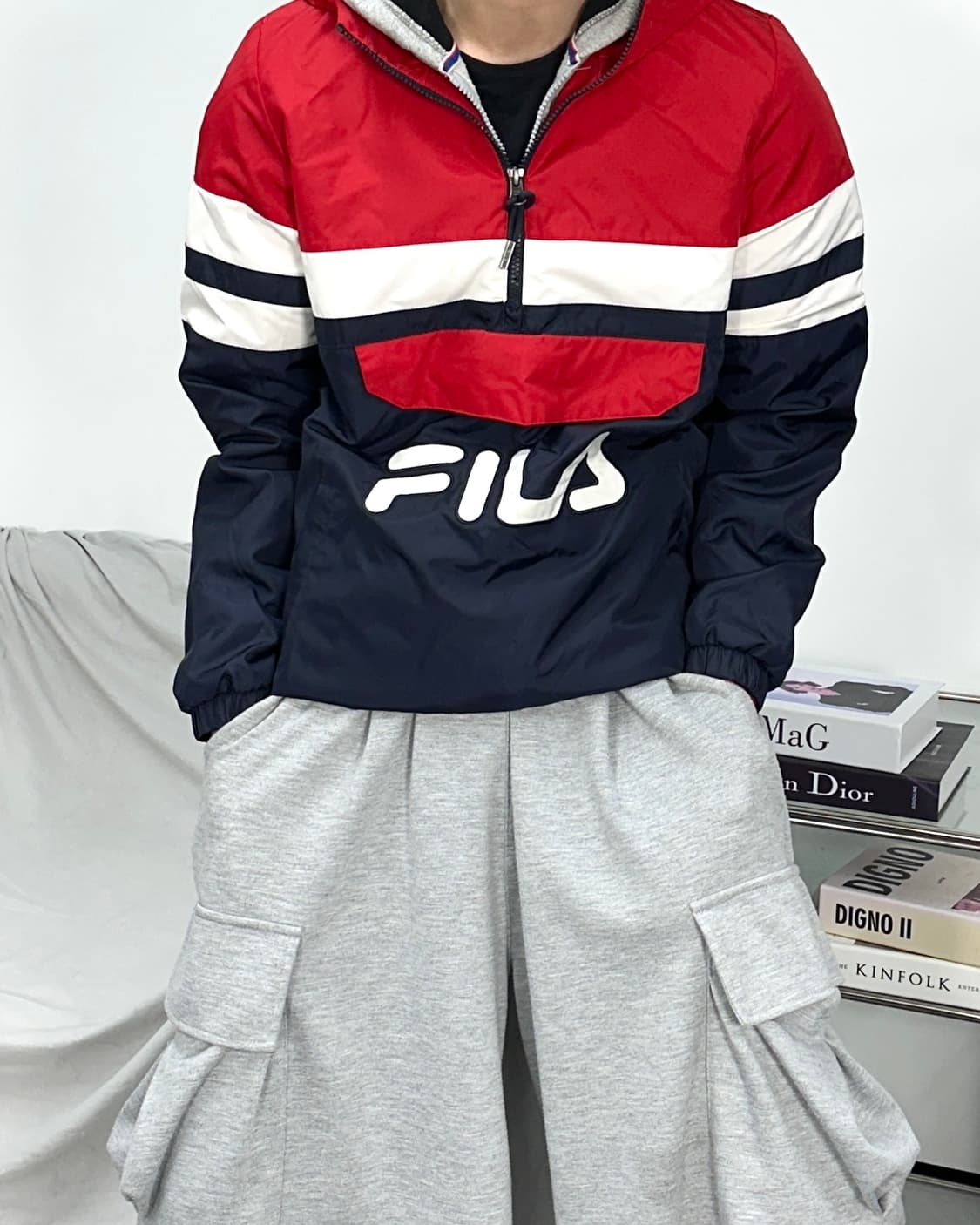 휠라 쿼터 네이비 레드 빅로고 아노락 S 상품이미지1