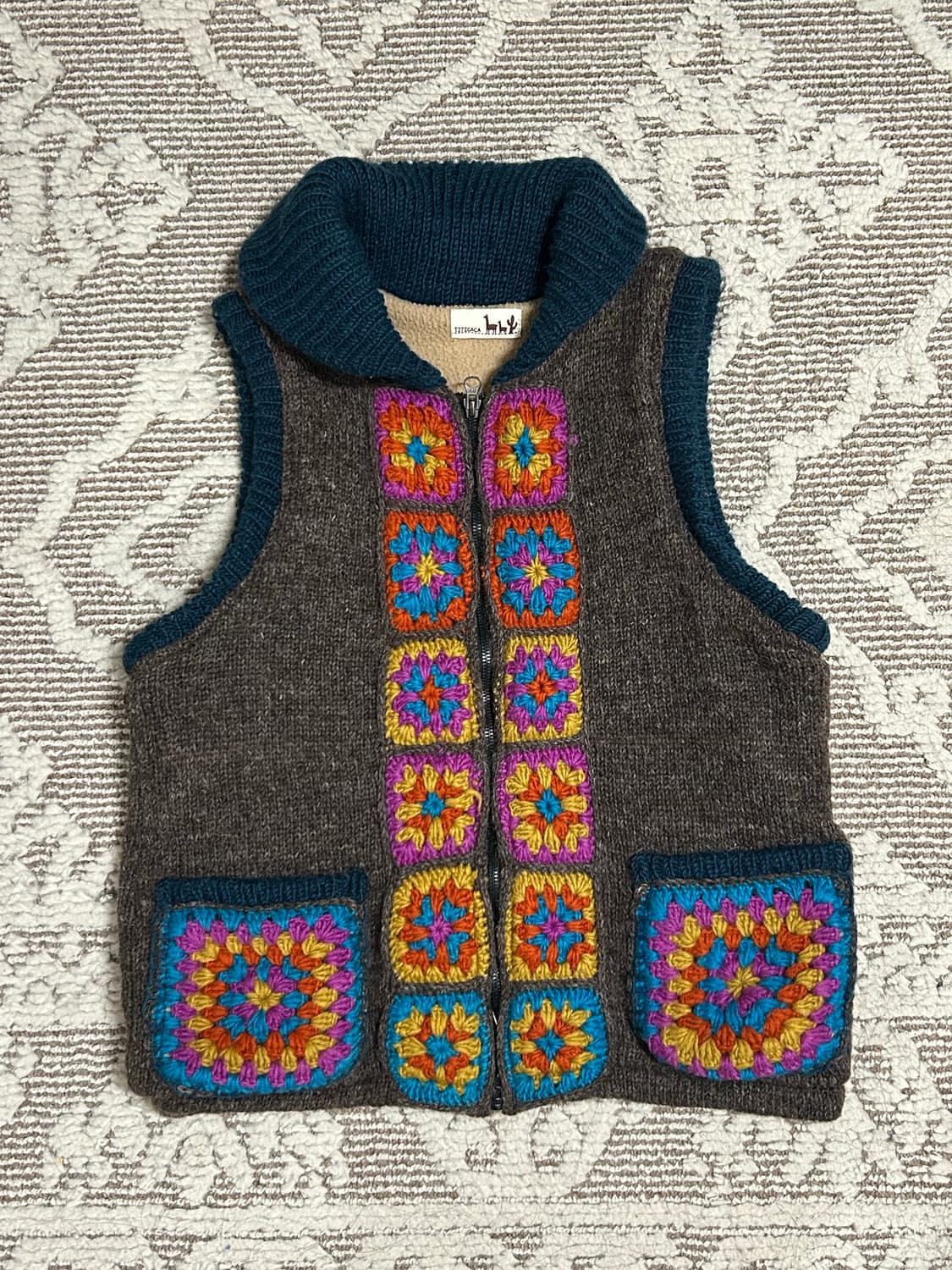 티티카카 모티브 에스닉 히피 니트조끼 베스트 모리걸 초레어 상품이미지1