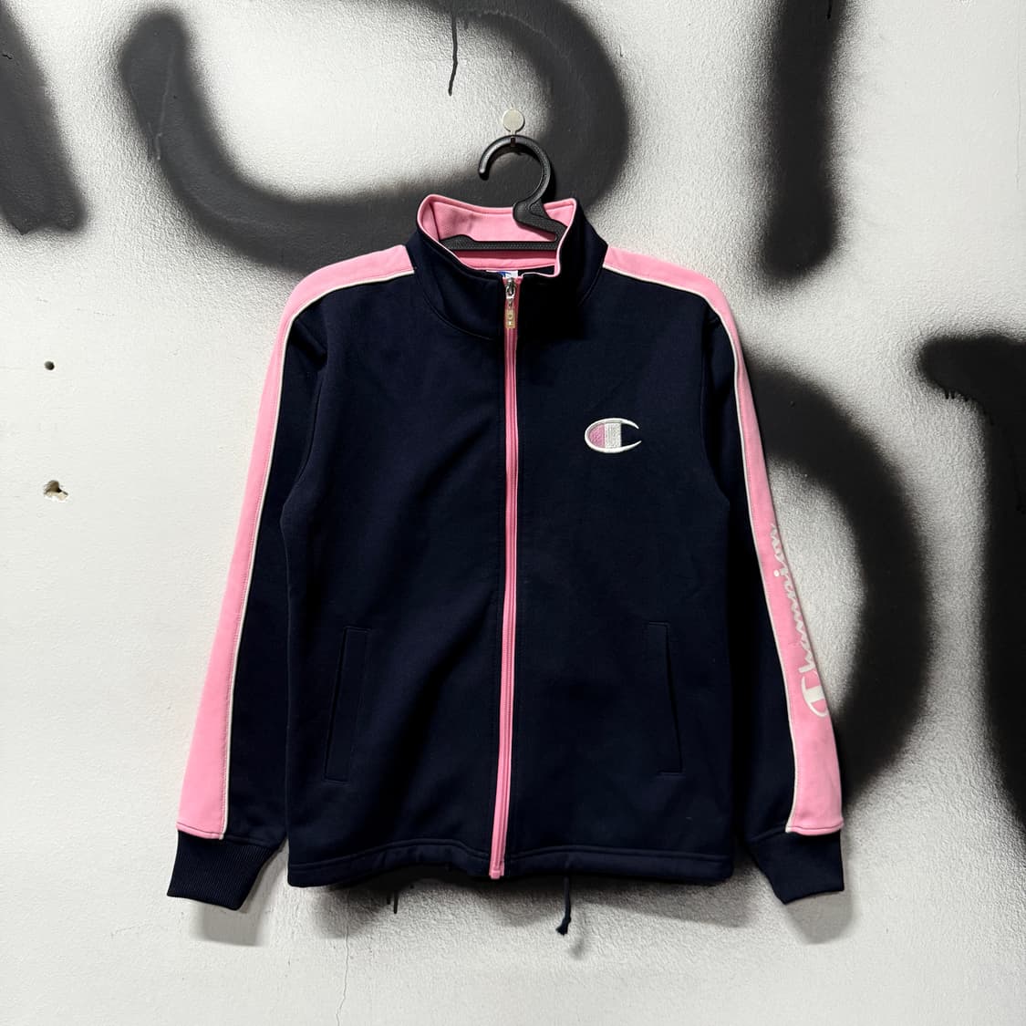 챔피온 00s USA 올드스쿨 핑크 네이비 배색 빅 프린팅 집업 져지 상품이미지1