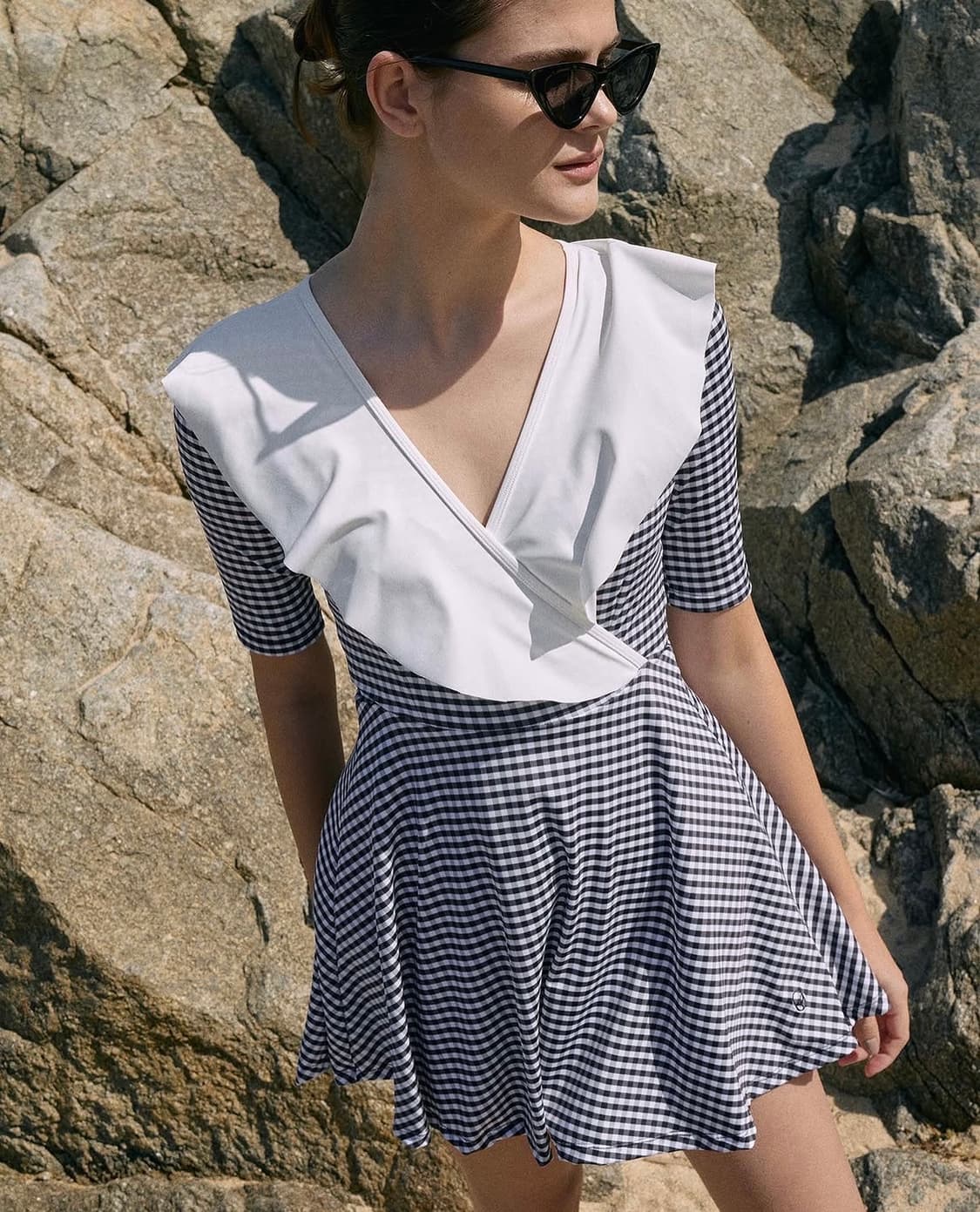 라메레이 Gingham Check Ruffle Wrap SwimSuit 상품이미지1