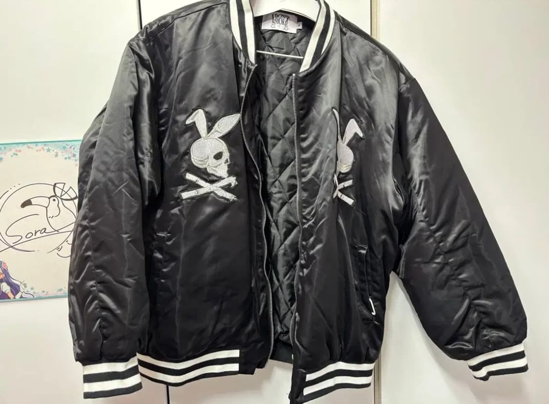 플레이보이st 해골 토끼 고스펑크 누빔 항공점퍼 아우터 블루종 상품이미지1