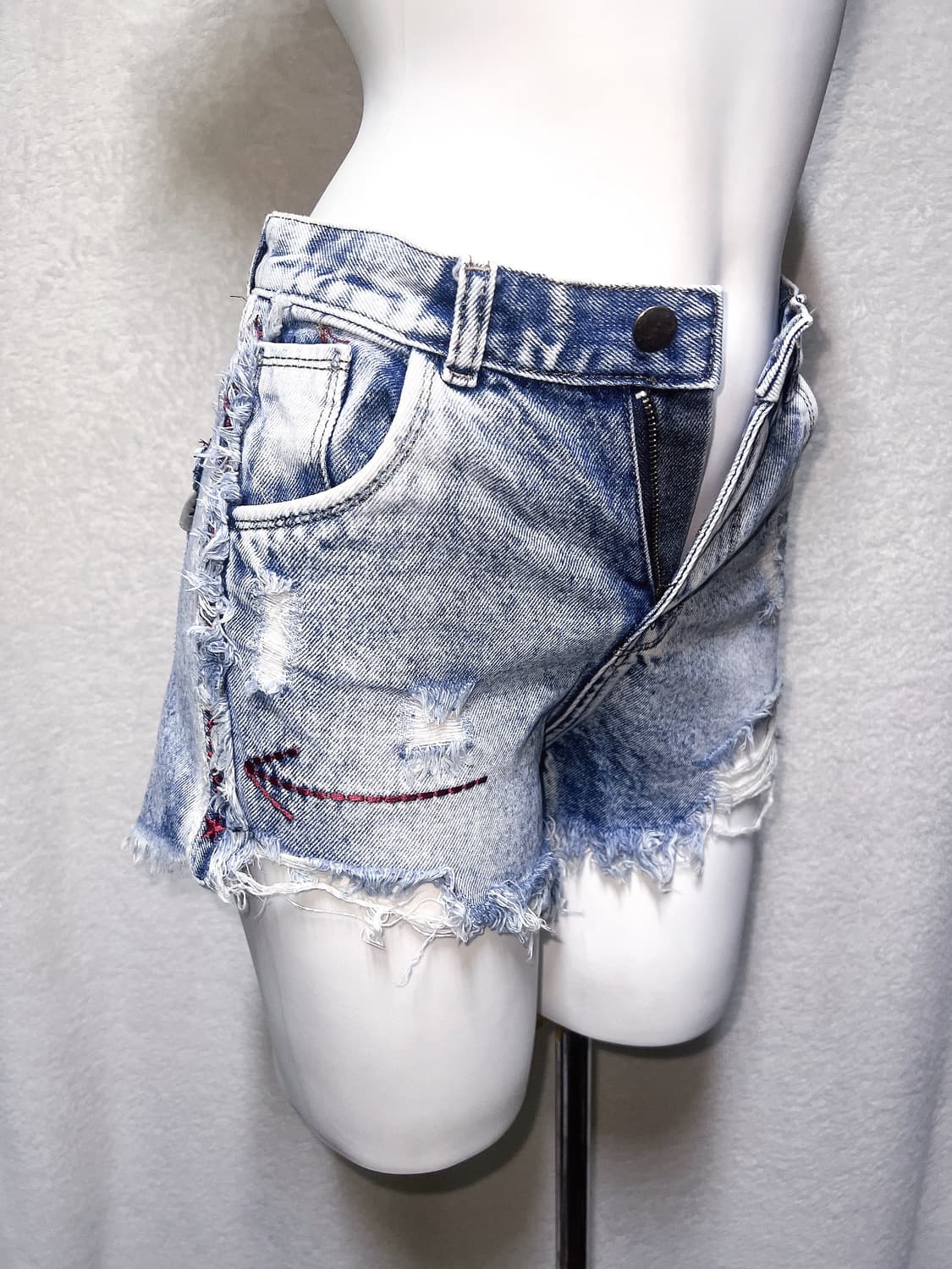 오네갸루 y2k 와투케 펑크 00 핀터 데미지 데님 숏 핫팬츠 청반바지 상품이미지6