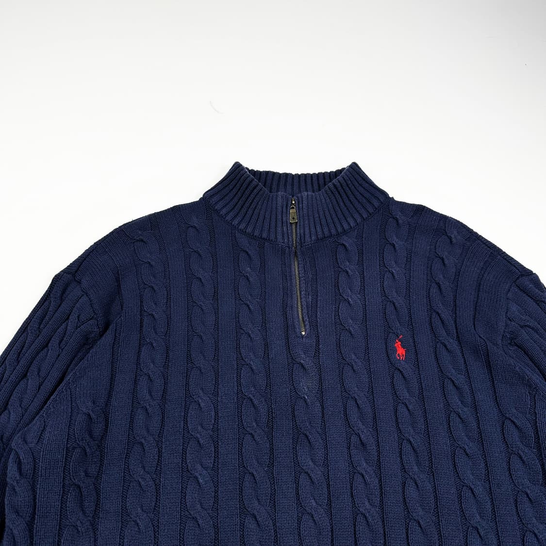 폴로 랄프로렌 클래식 반집업 케이블 니트 네이비 2XL 상품이미지2