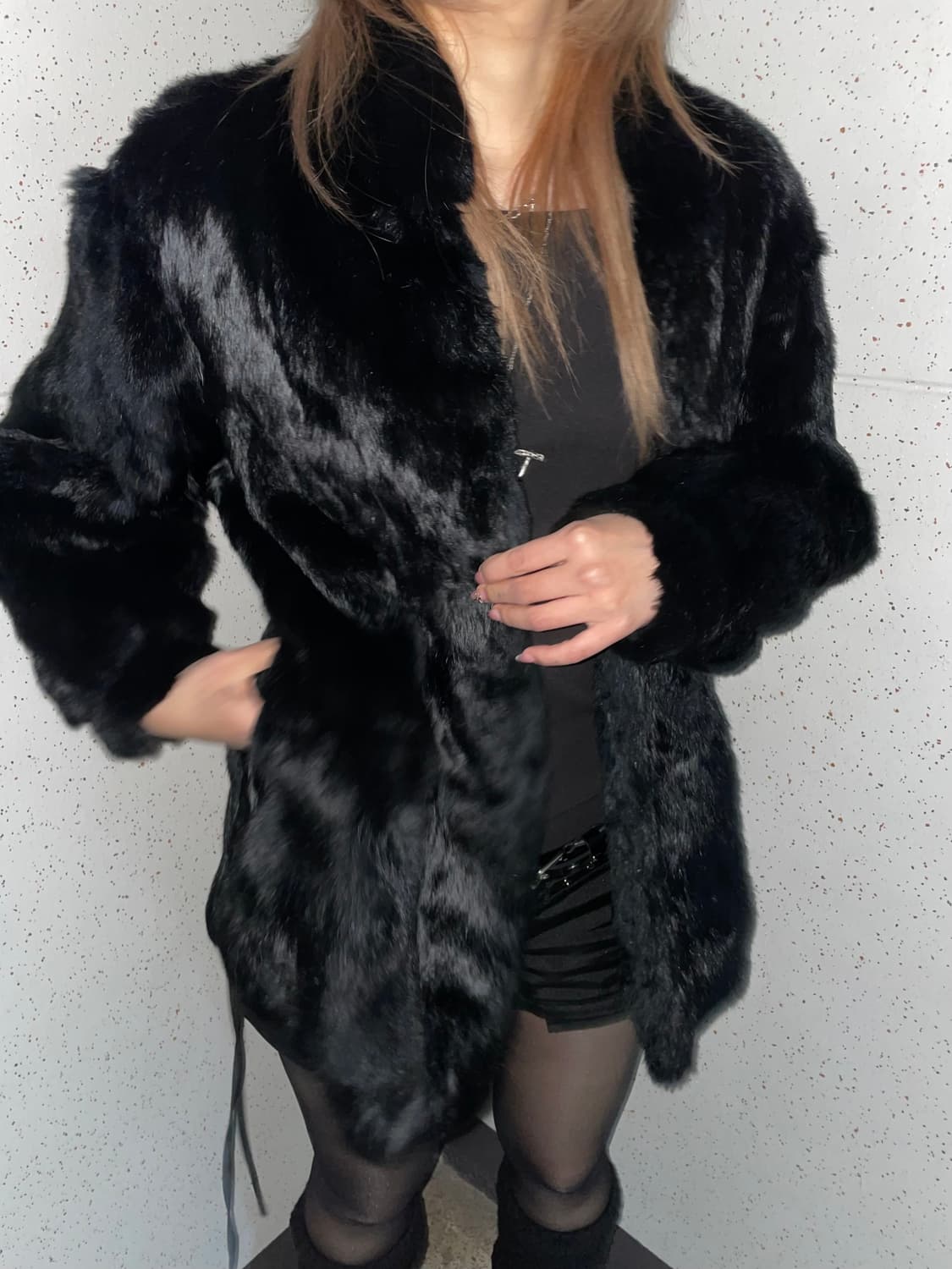 착샷o 핀터레스트 빈티지퍼자켓퍼코트 블랙다크웨어로맨틱오네갸루고스고딕emo 상품이미지4