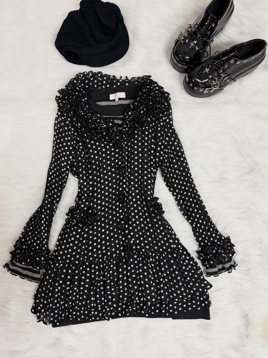 키치 곰돌이 후집 & 공겜여주 도트 믹스코디🎵🖤 상품이미지5