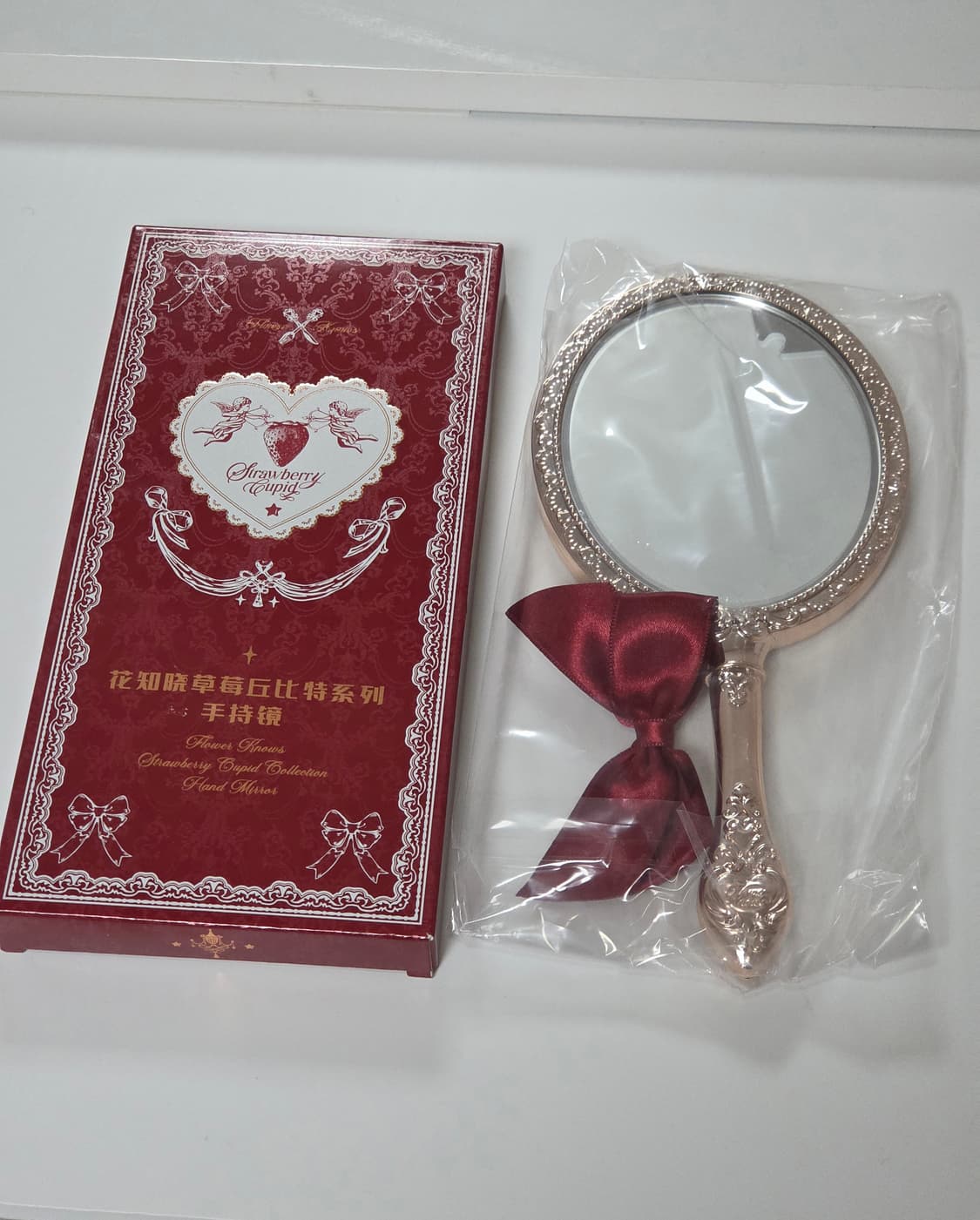 새상품) 플라워노즈 스트로베리 큐피드 거울 손거울 레드 상품이미지3