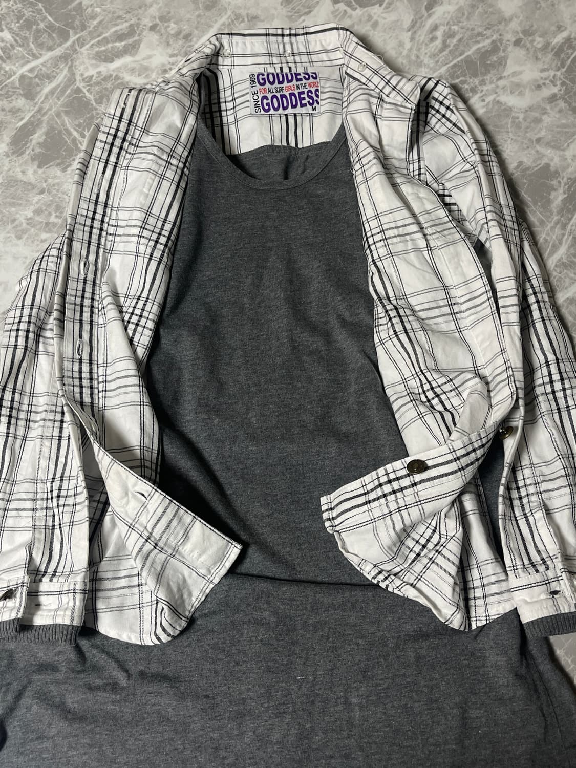 (Goddess)2way sleeve check shirts 상품이미지5