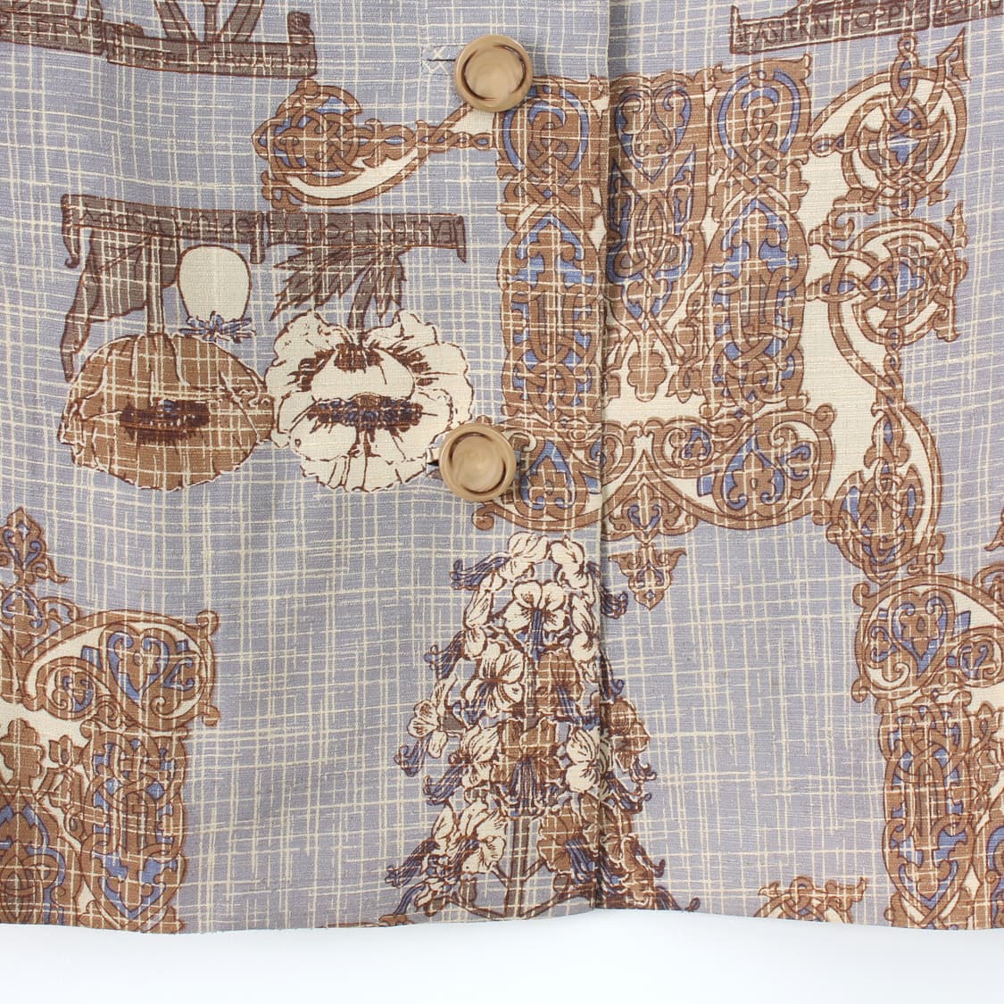 일본 빈티지 퍼플 플라워 체크 패턴 7부 소매 블라우스 상품이미지4