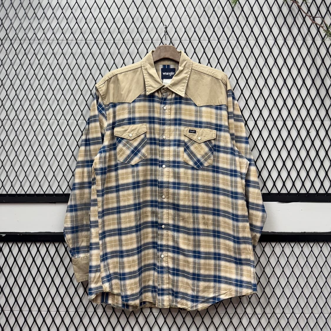 랭글러 플란넬 웨스턴 셔츠 빅 사이즈 체크 패턴 브라운 블루 상품이미지1